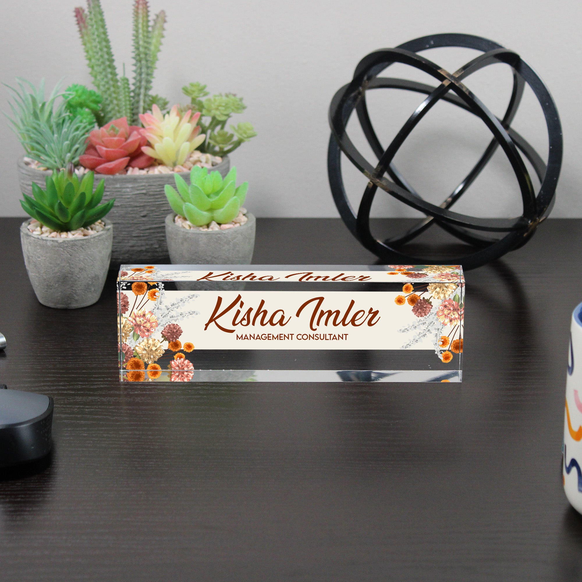 Custom Acrylic Desk Block with Floral Design and Personalization for Management Consultants – Ideal Gift for Professionals - Image 6