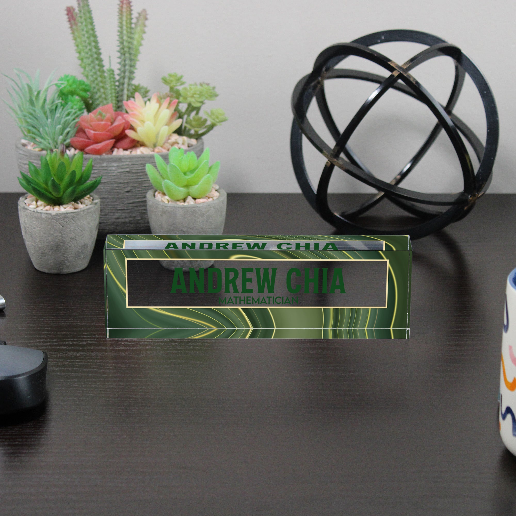 Personalized Acrylic Desk Block - Custom Name and Title Display with Elegant Green Pattern for Mathematicians - Image 6