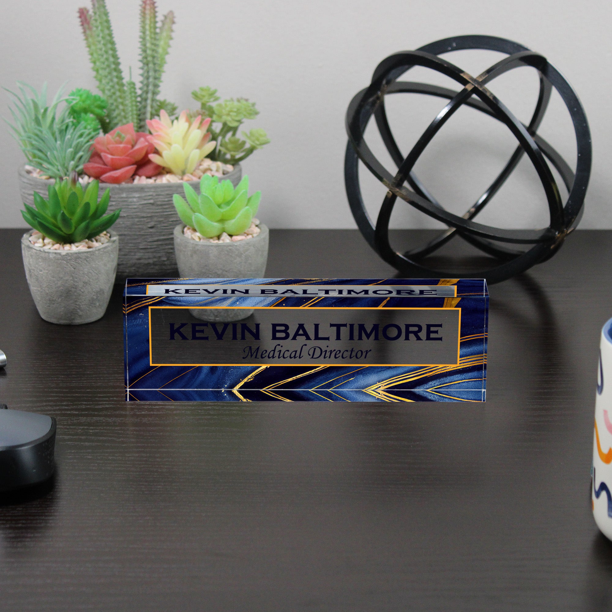 Personalized Acrylic Desk Block with Elegant Blue and Gold Design - Perfect Custom Gift for Professionals and Executives - Image 6