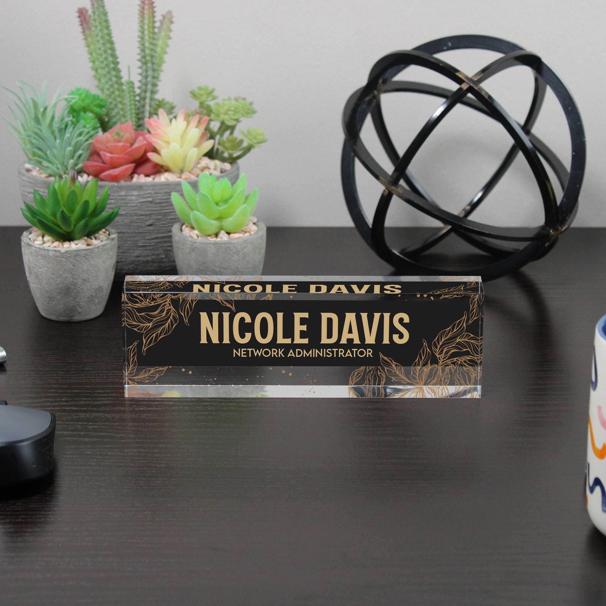 Personalized Acrylic Desk Name Block - Elegant Floral Design for Network Administrators - Image 6