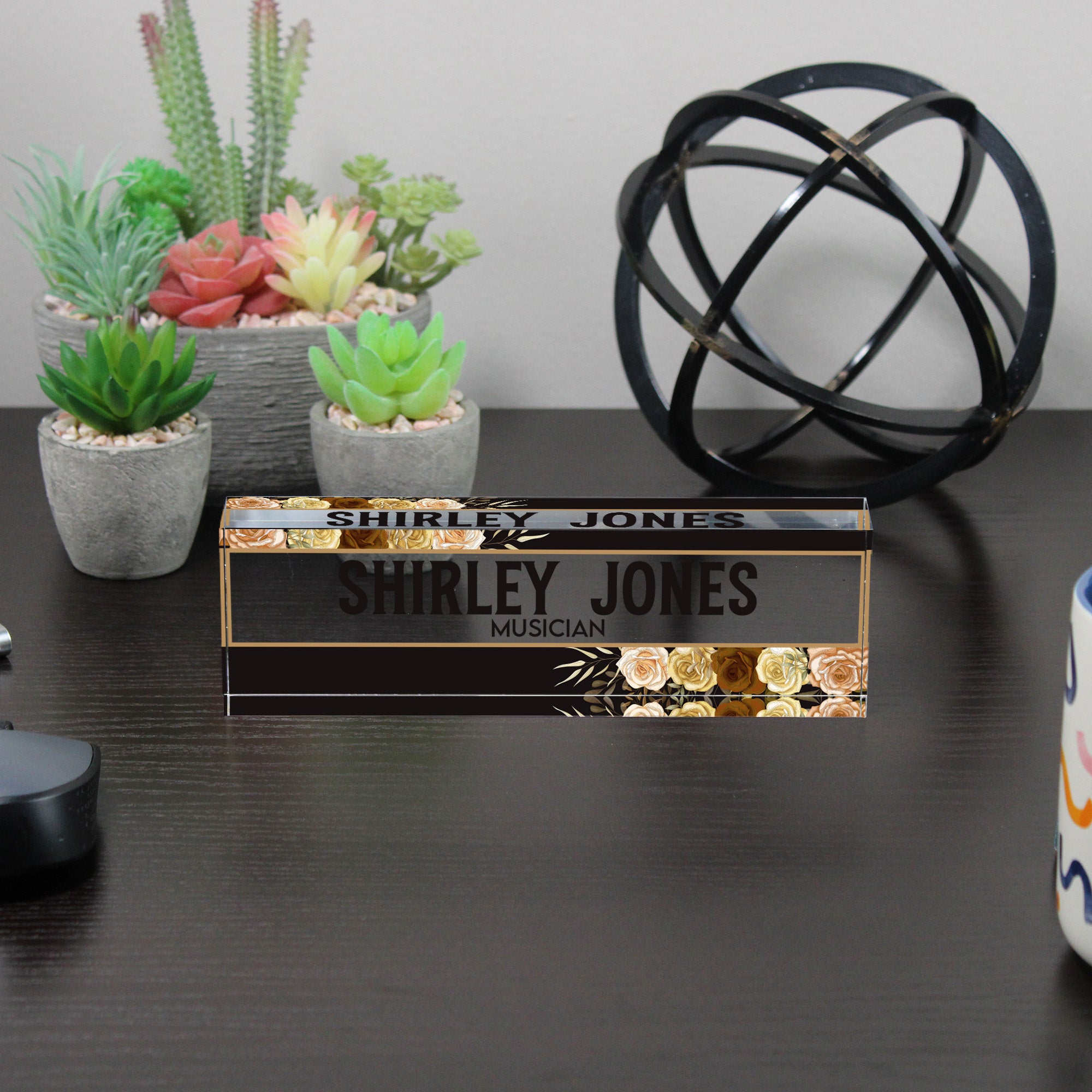 Personalized Acrylic Desk Block with Golden Floral Design - Custom Nameplate for Musicians and Music Lovers - Image 6