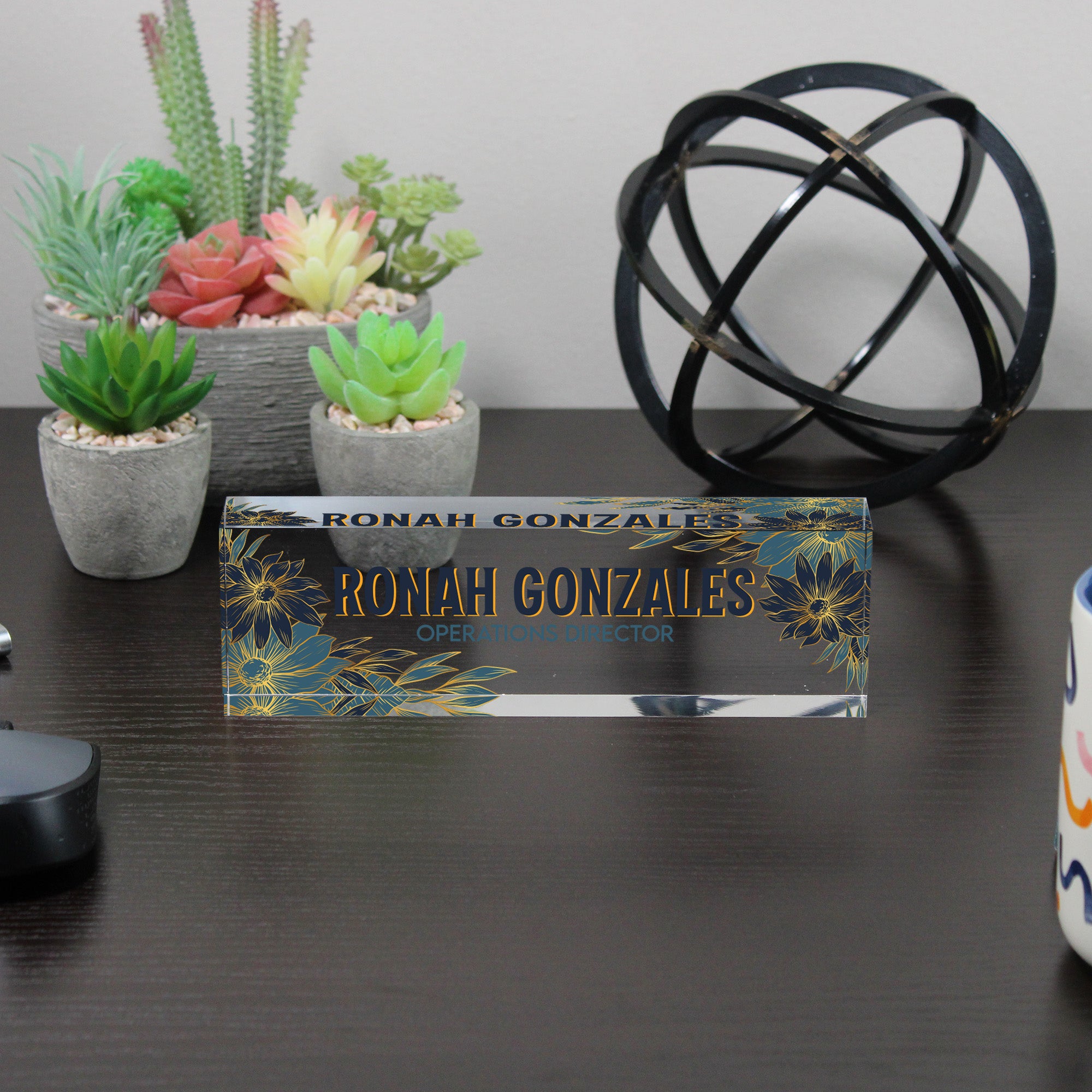 Customizable Acrylic Desk Name Plate with Elegant Floral Design – Perfect Gift for Executives and Home Offices - Image 6