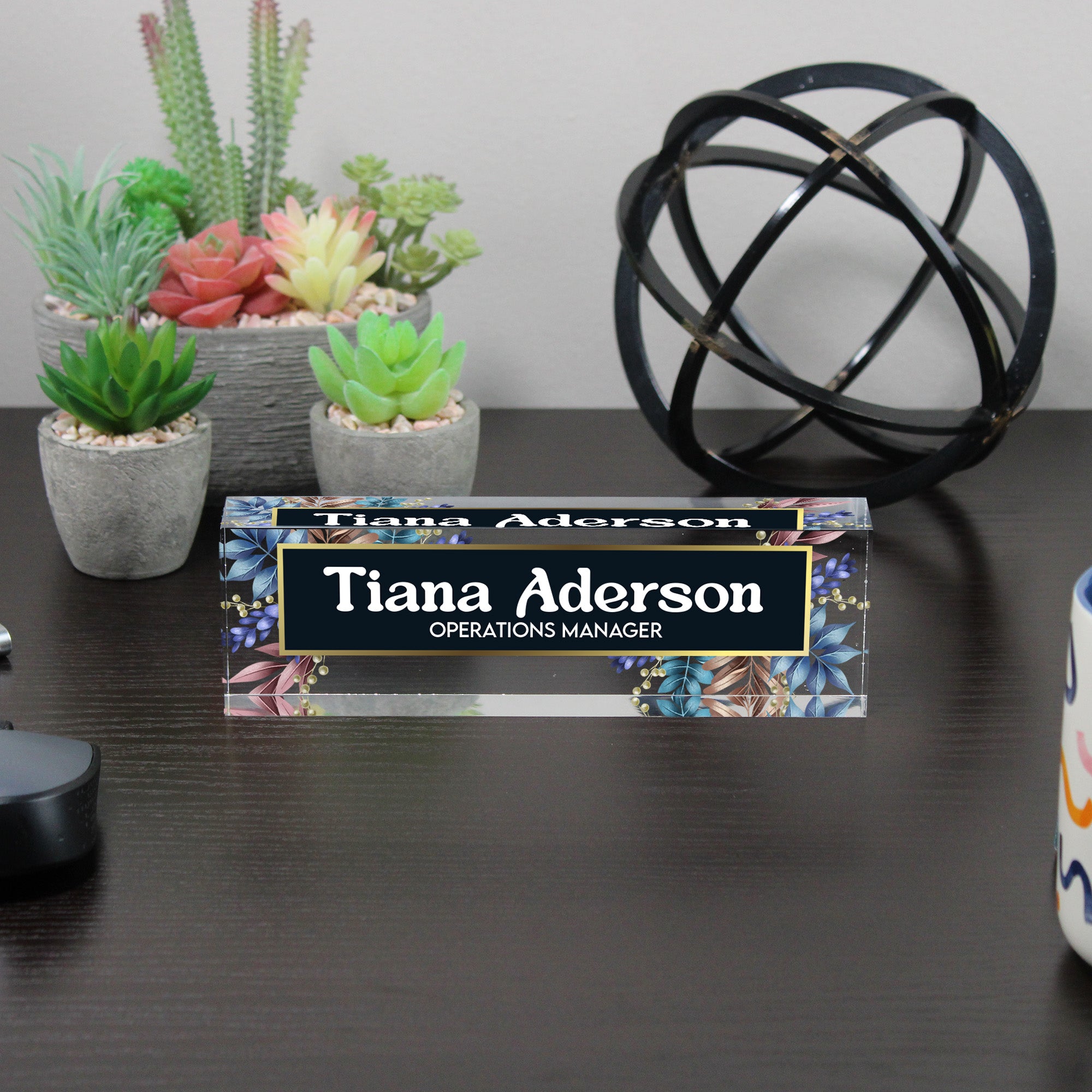 Personalized Floral Acrylic Desk Name Block - Customizable Office Decor for Stylish Professionals - Image 6