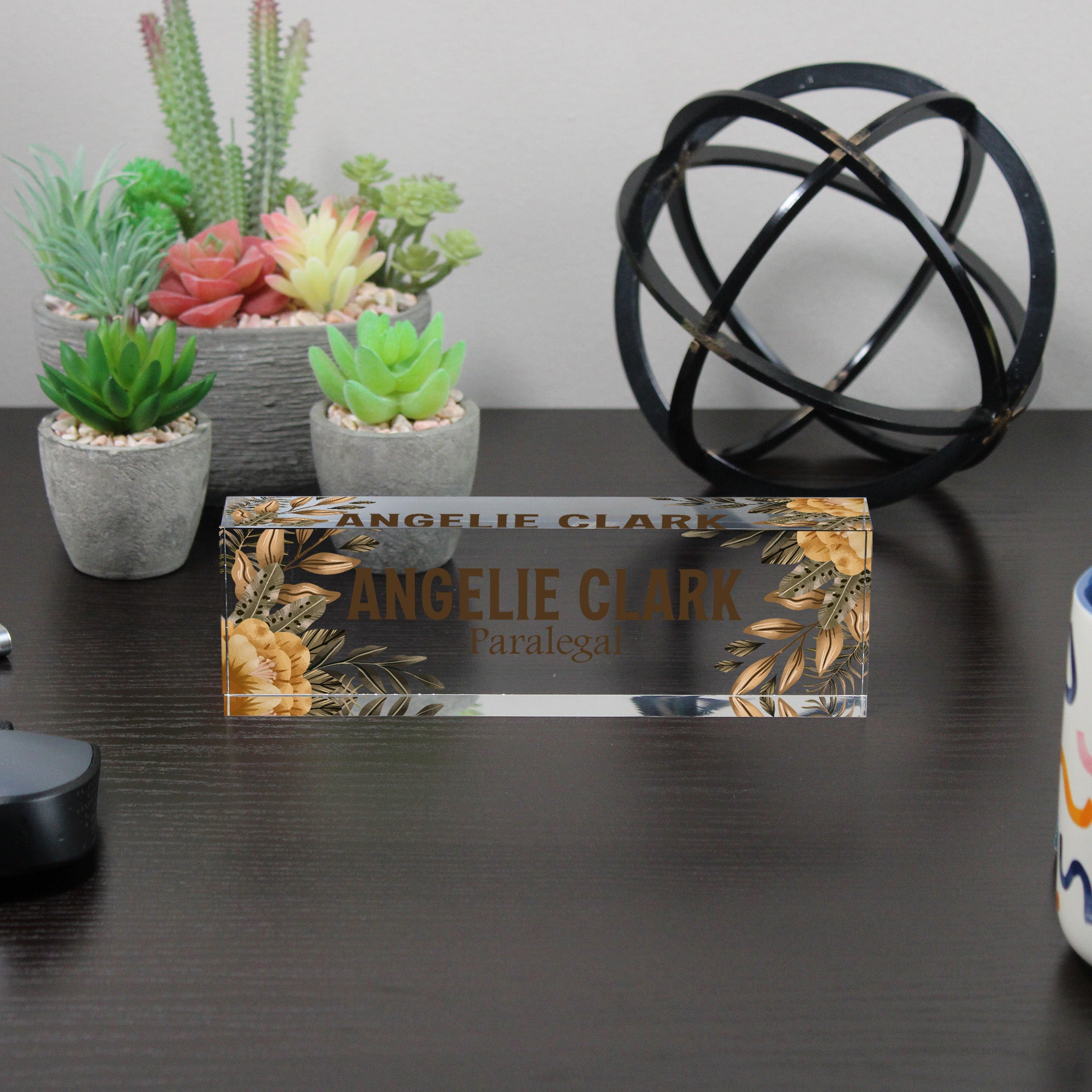 Personalized Floral Acrylic Desk Block Nameplate for Paralegals – Custom Office Decor and Perfect Gift for Legal Professionals - Image 6