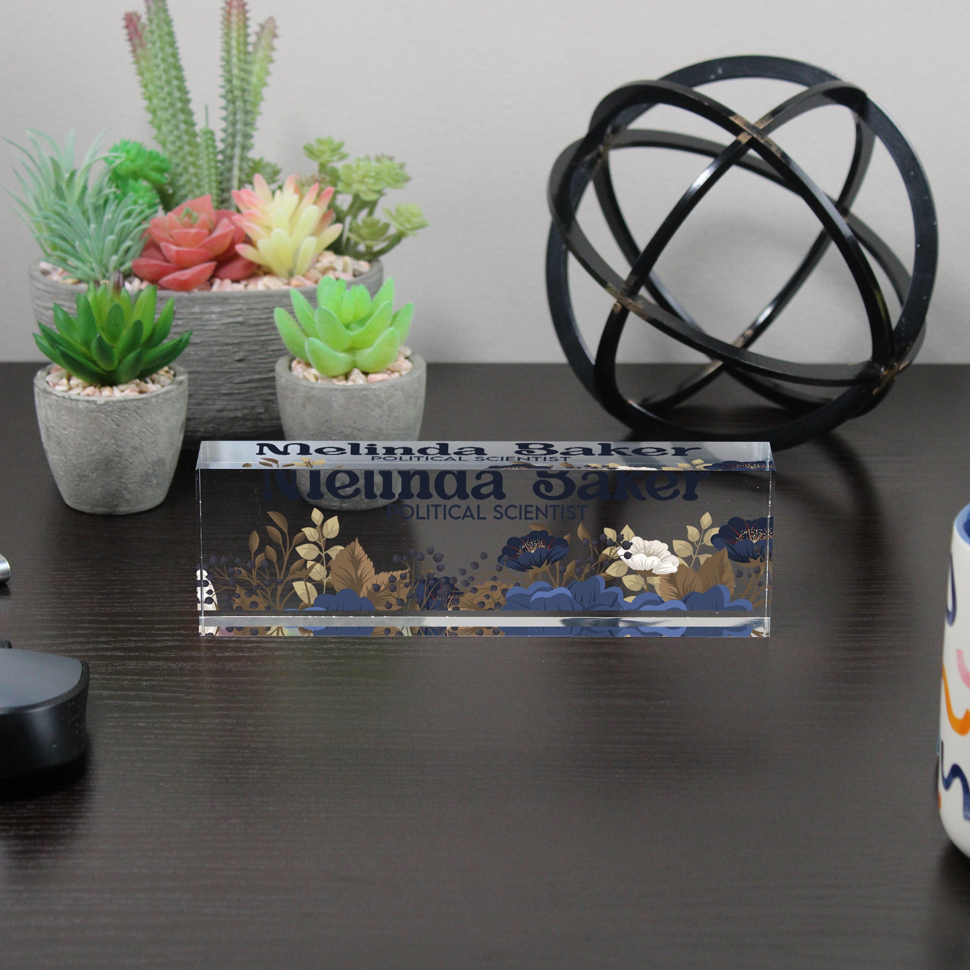 Custom Acrylic Desk Block with Floral Design - Personalized Nameplate for Professionals and Gift-Giving - Image 6