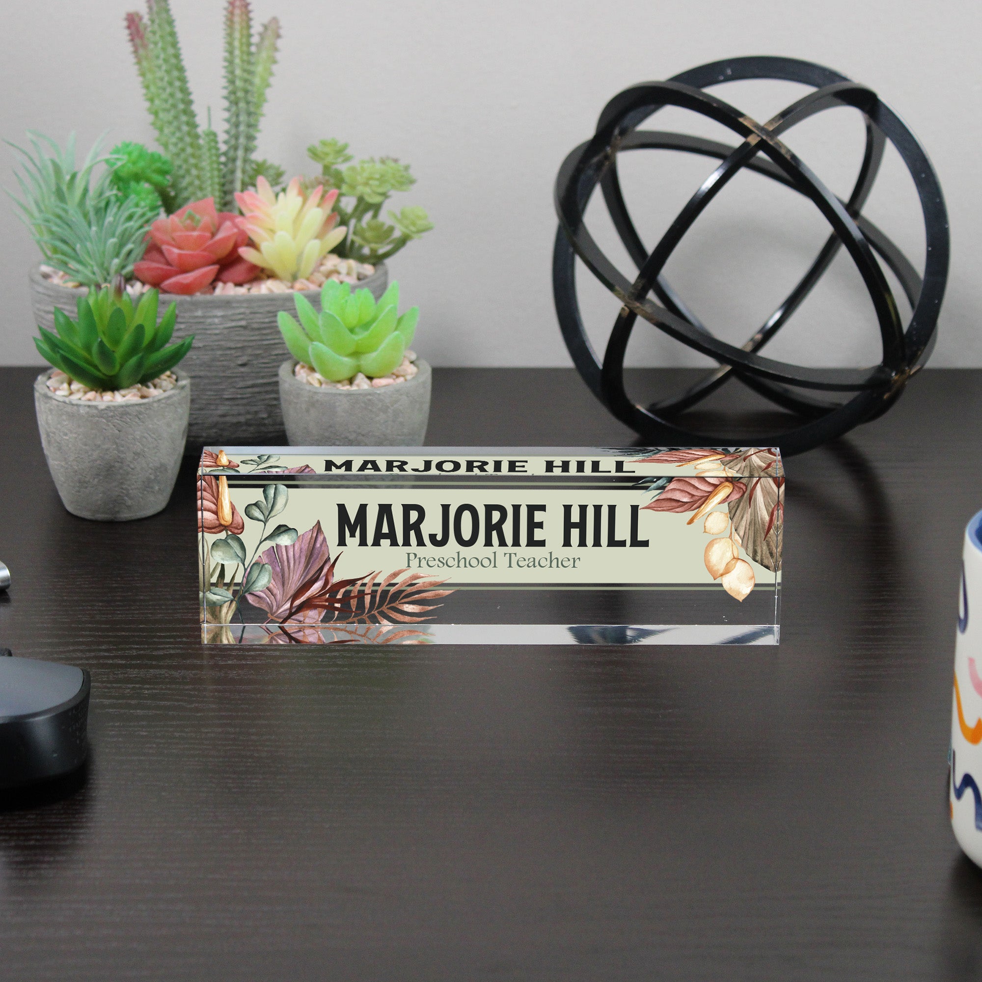 Custom Acrylic Desk Block for Teachers - Personalized Nameplate with Botanical Design - Perfect Gift for Educators - Image 6