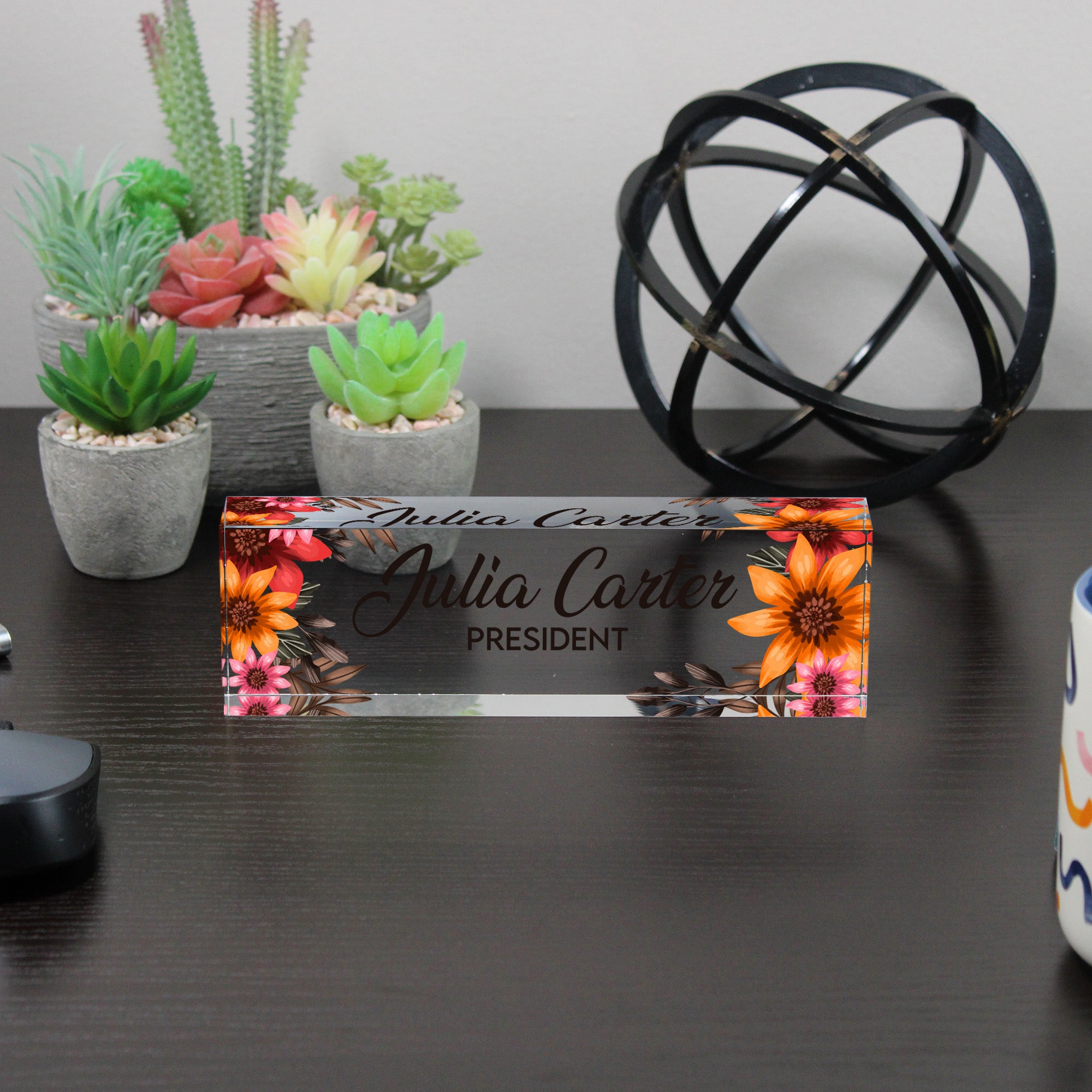 Personalized Floral Acrylic Desk Nameplate - Elegant Custom Name Sign for Office or Gift - Image 6