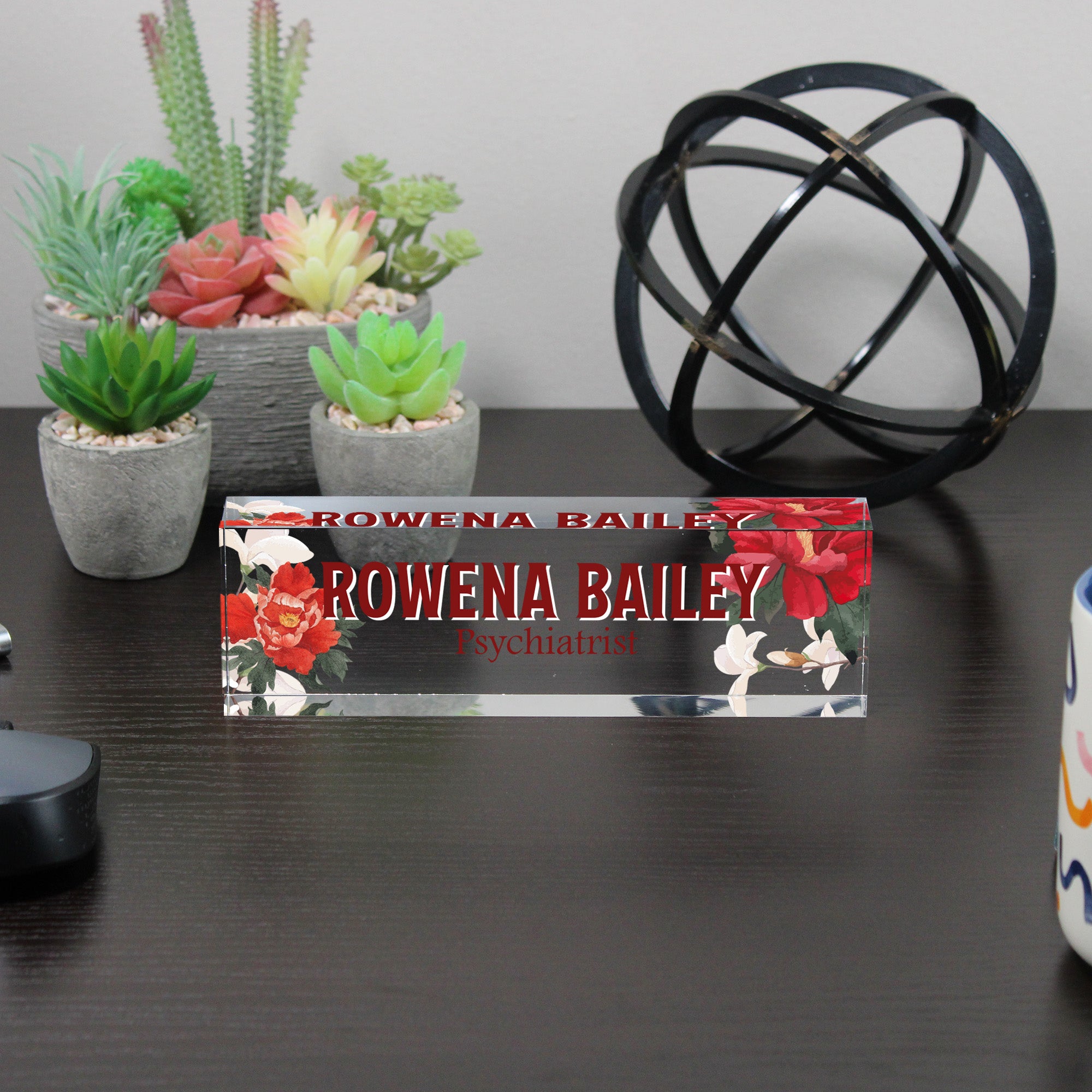 Personalized Acrylic Desk Name Block with Floral Design – Perfect Custom Gift for Psychiatrists and Professionals - Image 6
