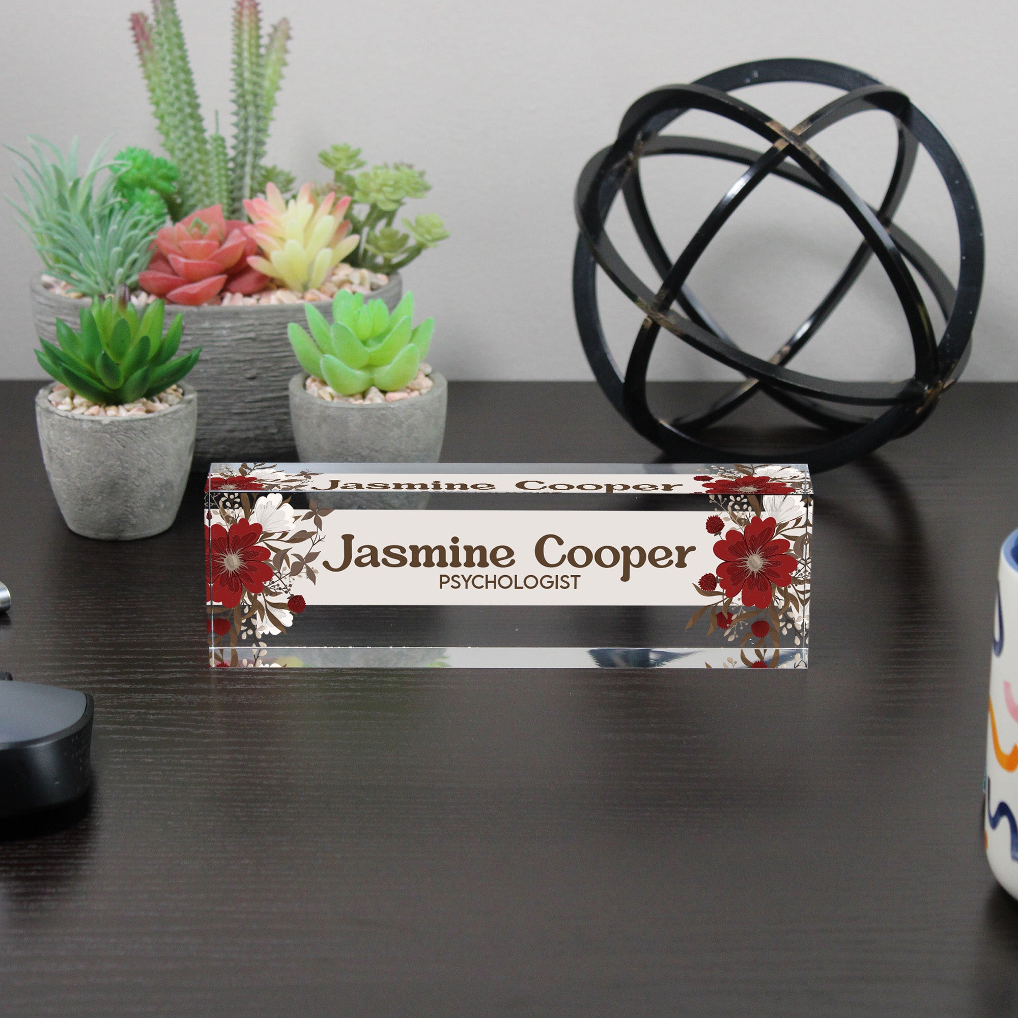 Personalized Floral Acrylic Desk Name Plate - Custom Engraved for Professionals, Perfect Gift for Psychologists - Image 6