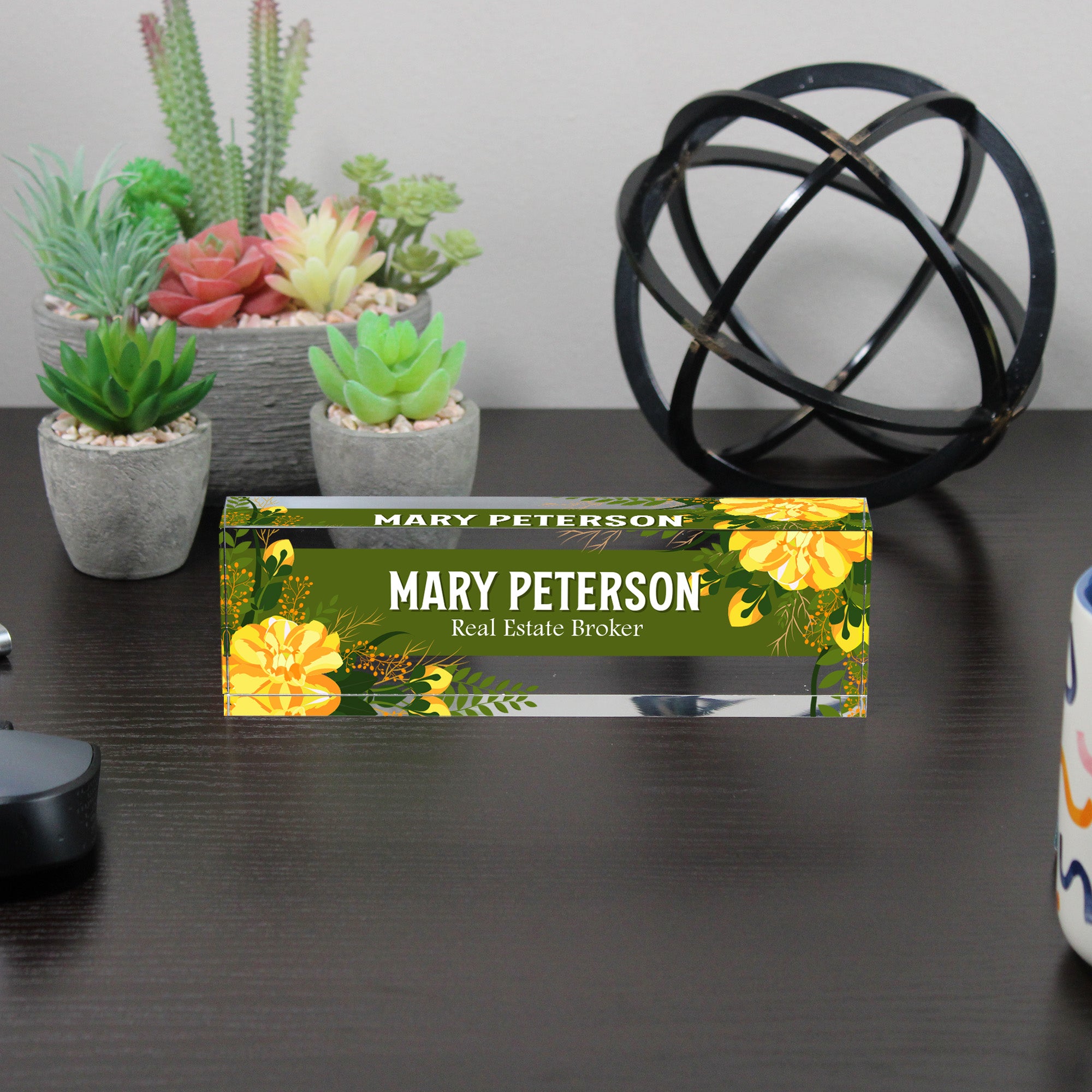 Personalized Acrylic Desk Name Plate with Floral Design - Elegant Custom Office Decor for Real Estate Agents and Professionals - Image 6
