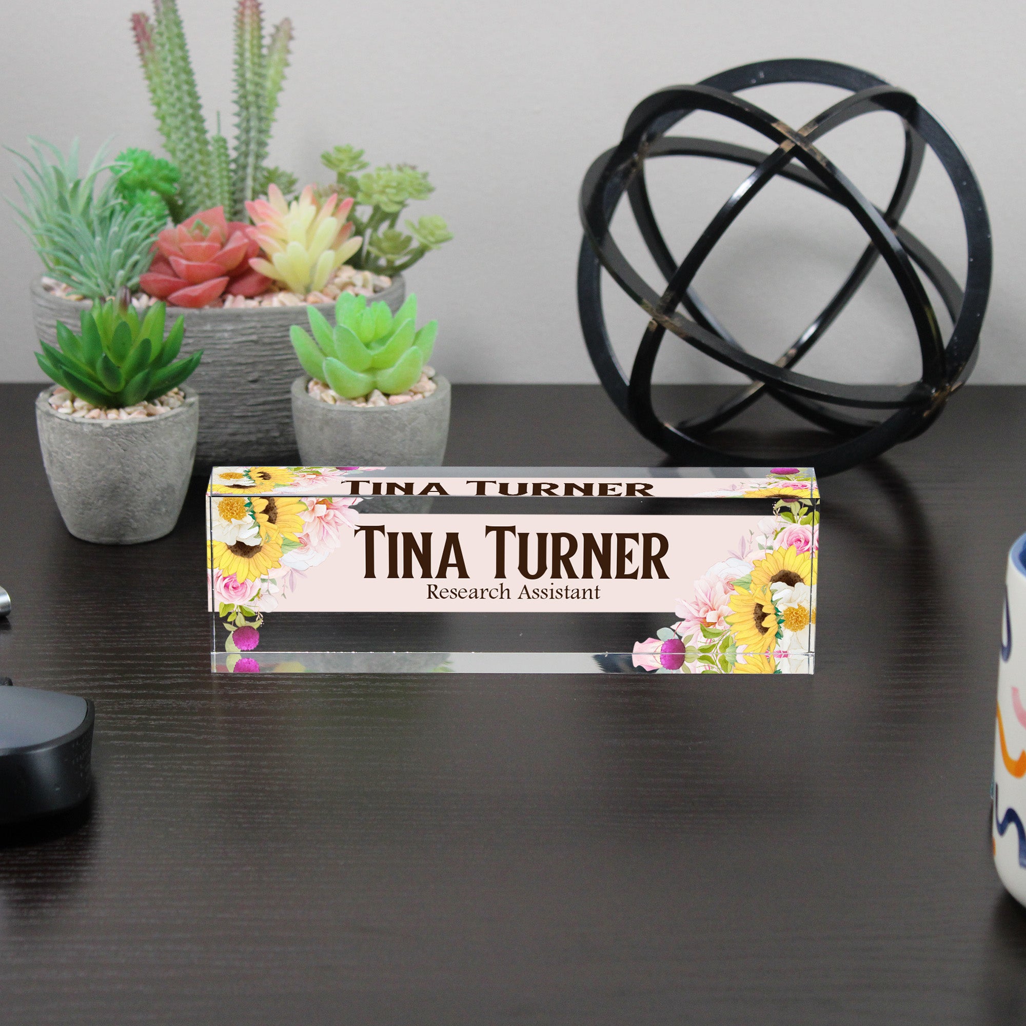Personalized Floral Acrylic Desk Block - Custom Name Plate for Home or Office - Elegant Gift for Research Assistants - Image 6