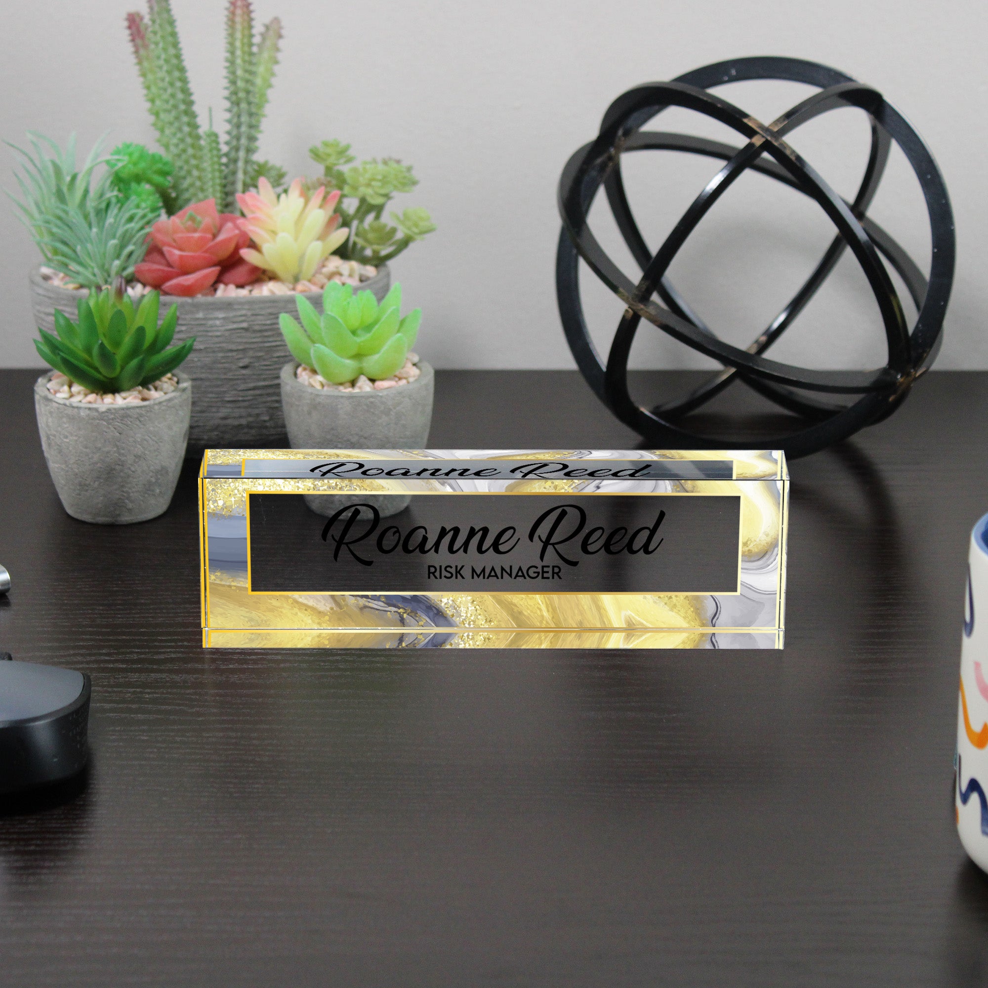 Personalized Acrylic Desk Name Plate - Elegant Gold Marbled Design for Risk Managers - Custom Office Decor & Gift - Image 6