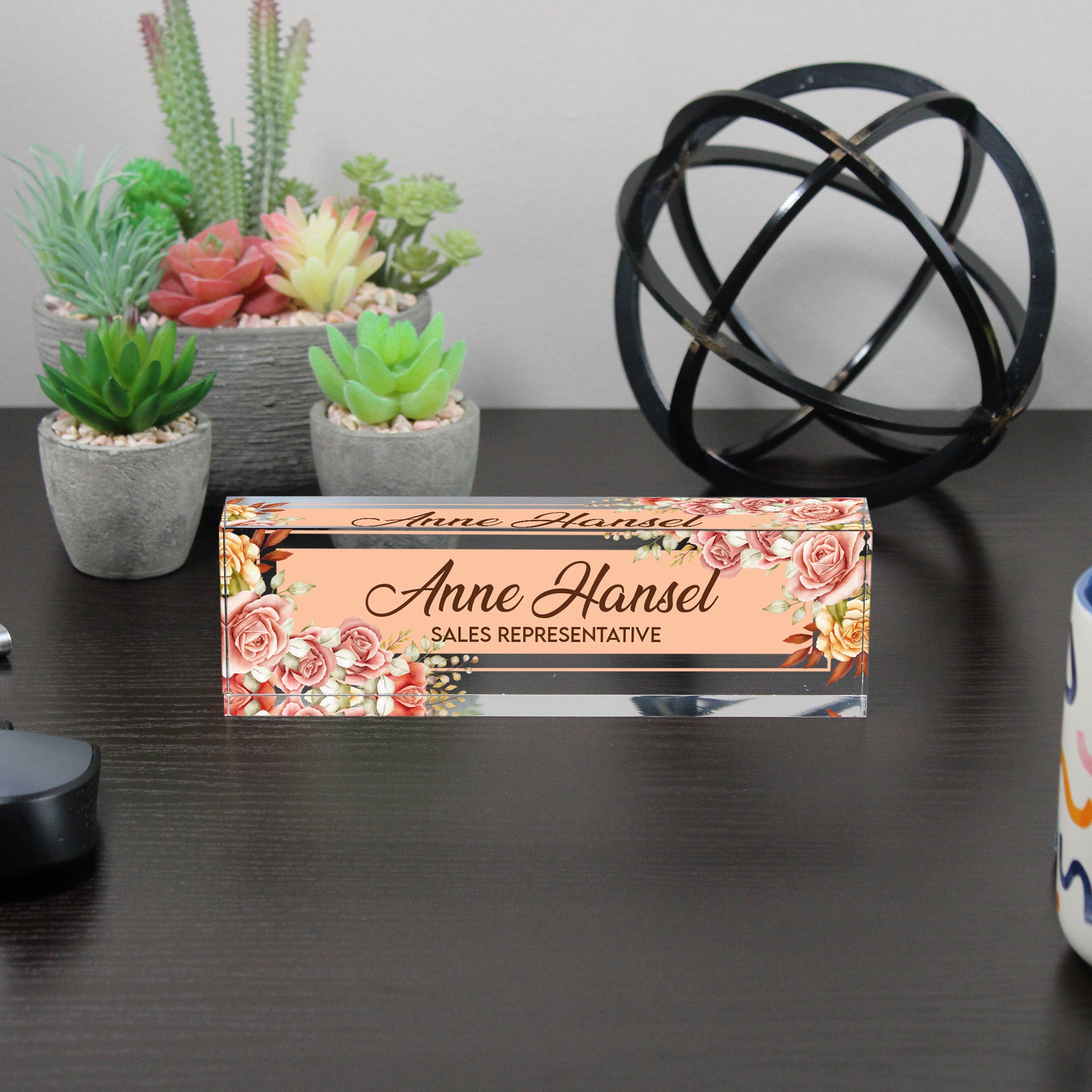 Personalized Floral Acrylic Desk Name Plate - Custom Office Decor and Unique Gift for Sales Representatives - Image 6
