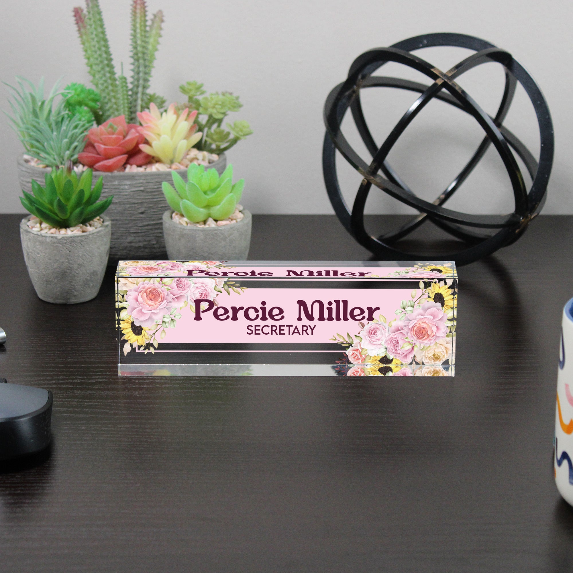 Personalized Floral Acrylic Desk Nameplate - Custom Secretary Gift, Elegant Floral Design, Perfect for Office Décor - Image 6