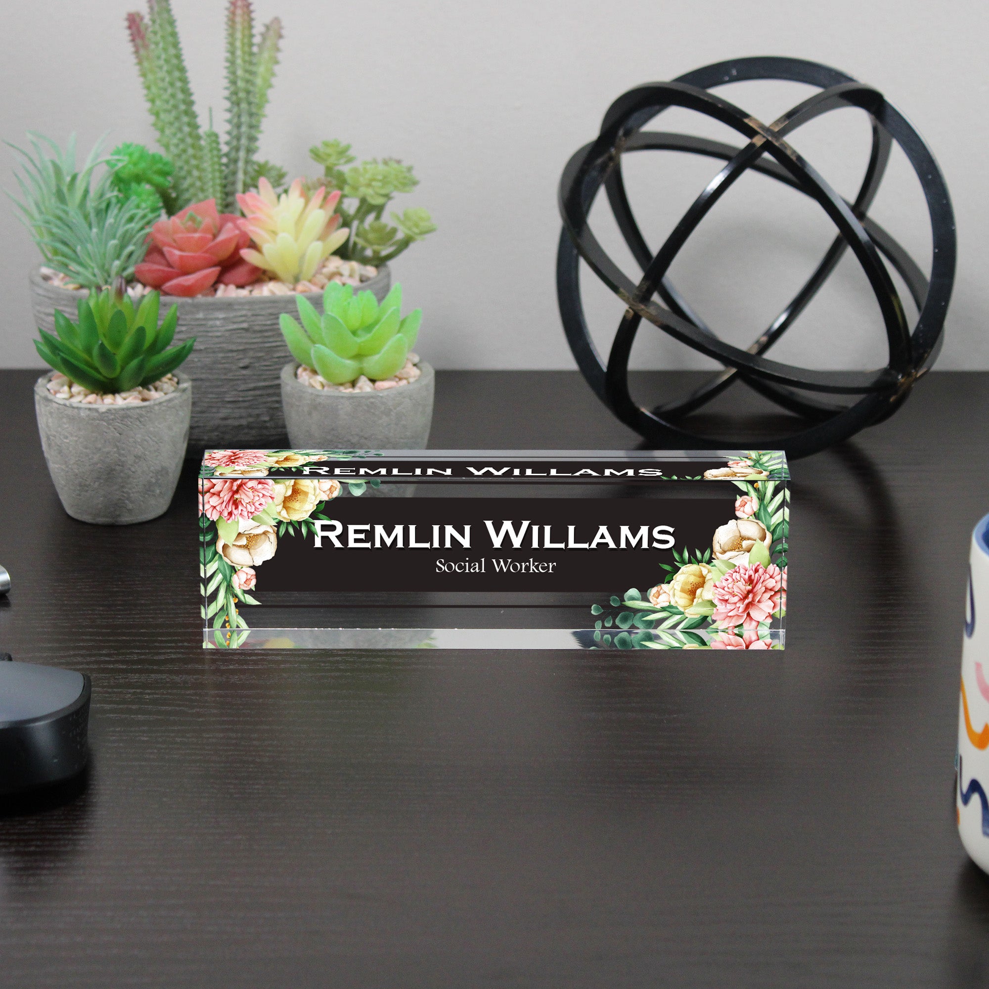 Personalized Floral Acrylic Desk Block for Social Workers – Custom Name Plaque, Perfect Gift for Office Decor - Image 6