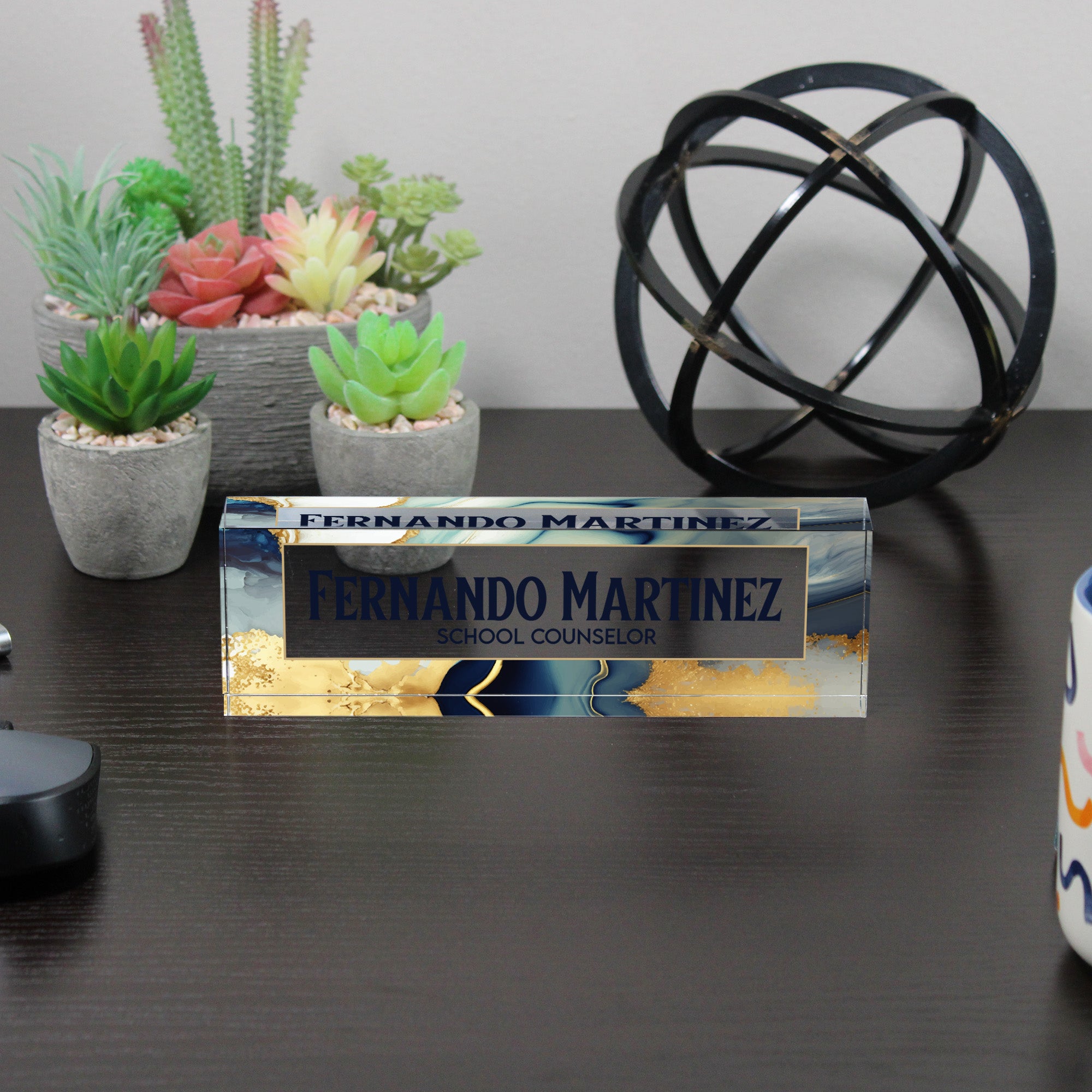 Personalized Acrylic Desk Nameplate with Marble and Gold Design - Custom Office Decor for Teachers and Professionals - Image 6