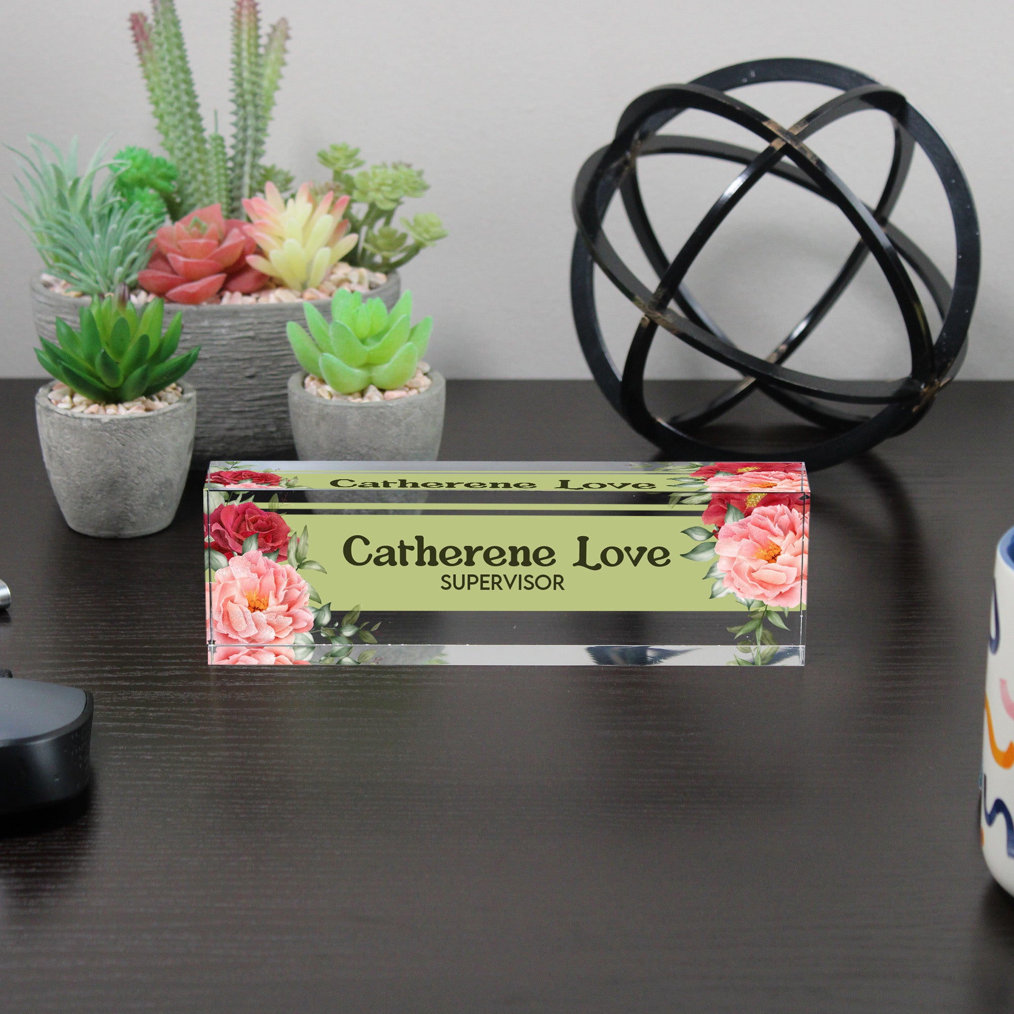 Personalized Floral Acrylic Desk Name Block - Elegant Office Decor for Supervisors, Gifts for Women, Custom Nameplate - Image 6