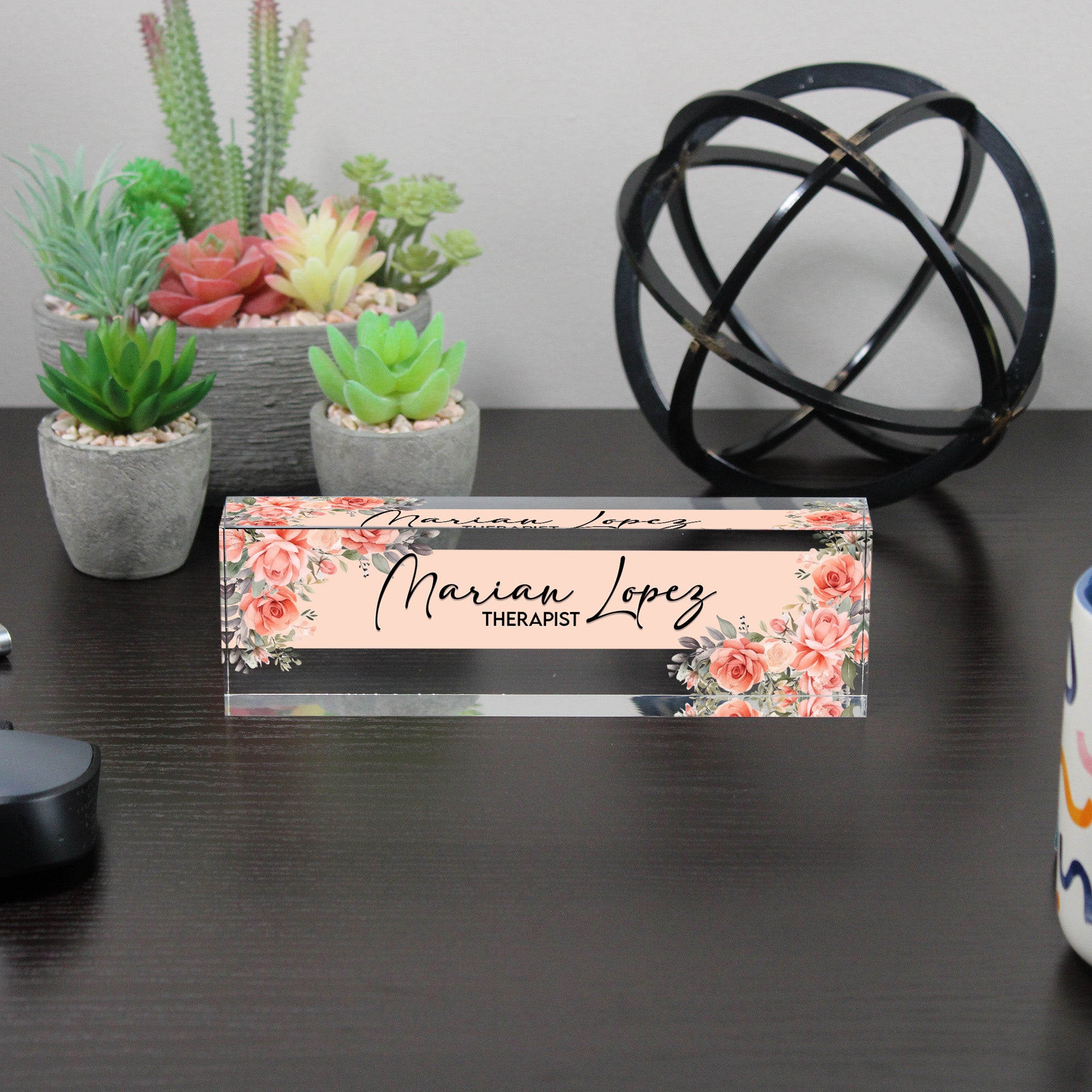 Personalized Floral Acrylic Desk Name Plate - Elegant Custom Gift for Therapists and Professionals - Image 6