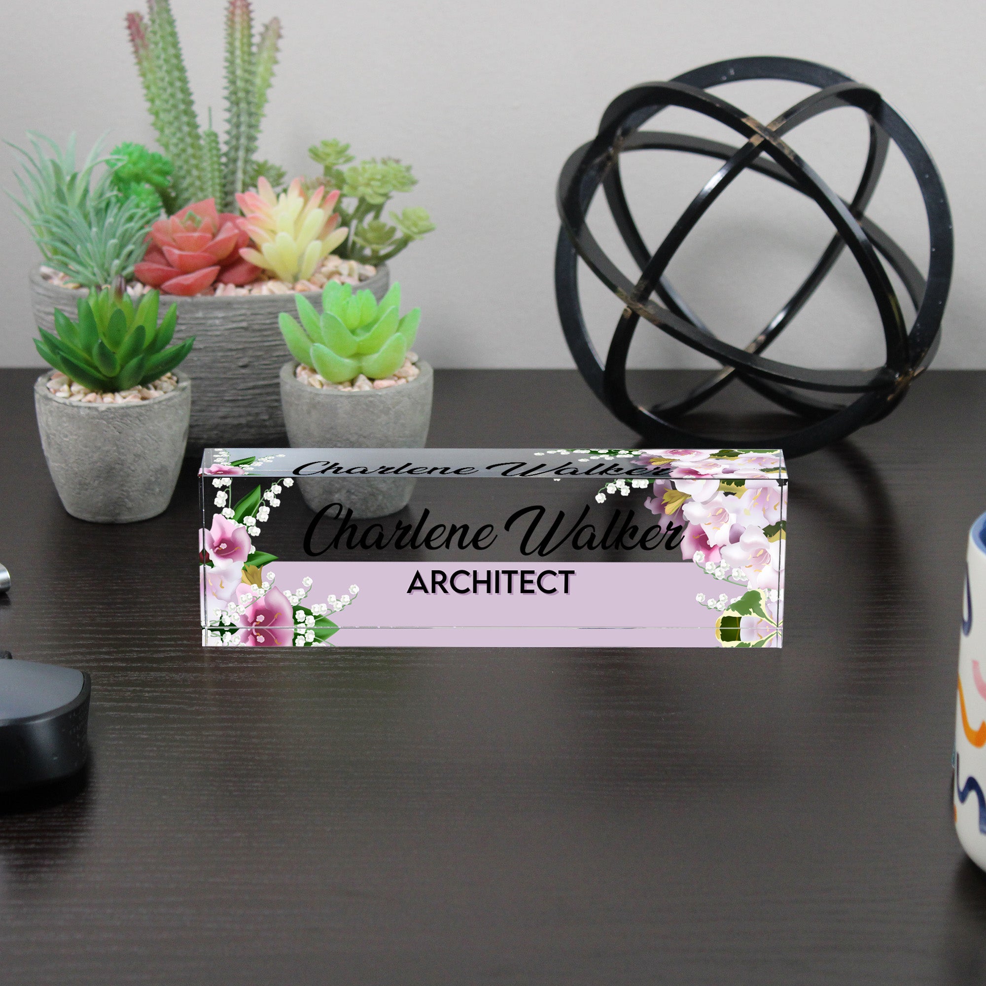 Personalized Floral Acrylic Desk Name Plate - Custom Architect Block with Lily and Orchid Design for Office Decor - Image 6