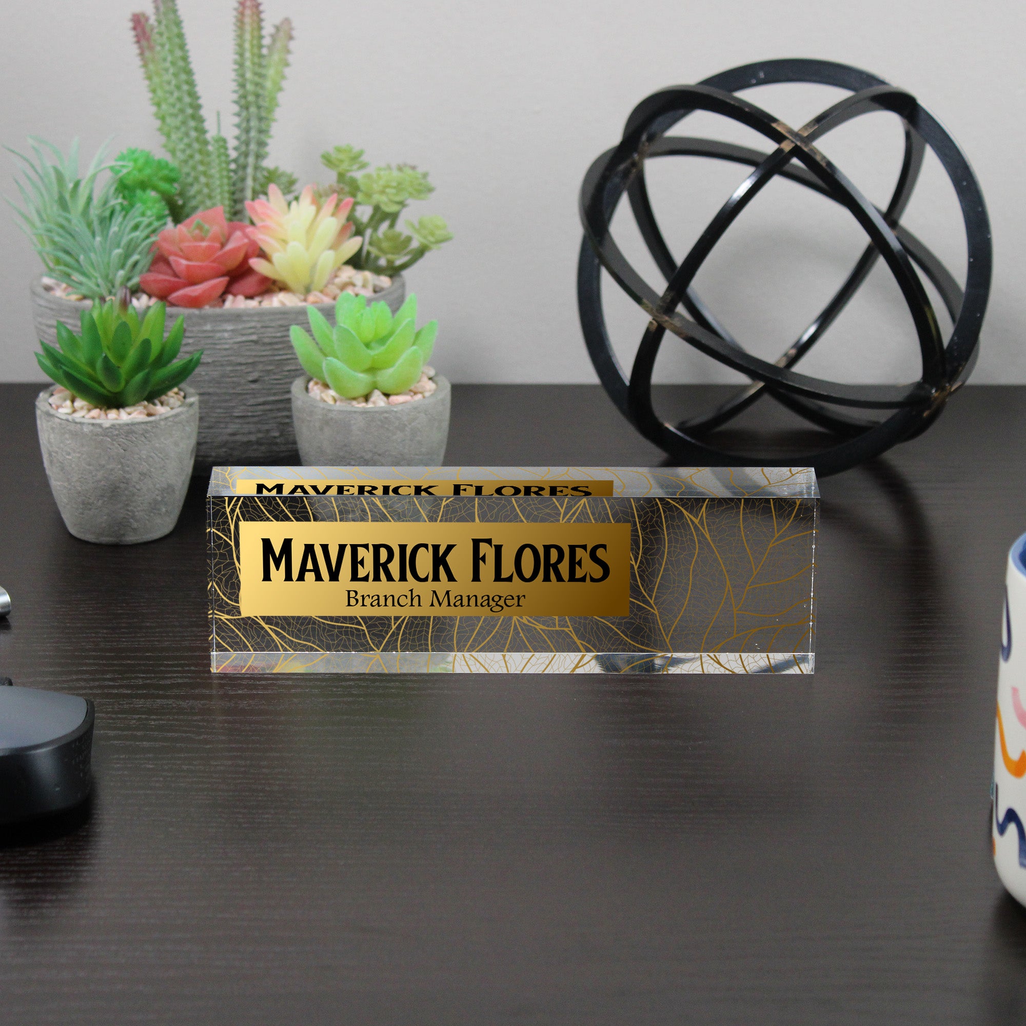 Personalized Acrylic Desk Name Block - Elegant Gold Leaf Design for Office or Home Decor - Perfect Gift for Professionals and Loved Ones - Image 6