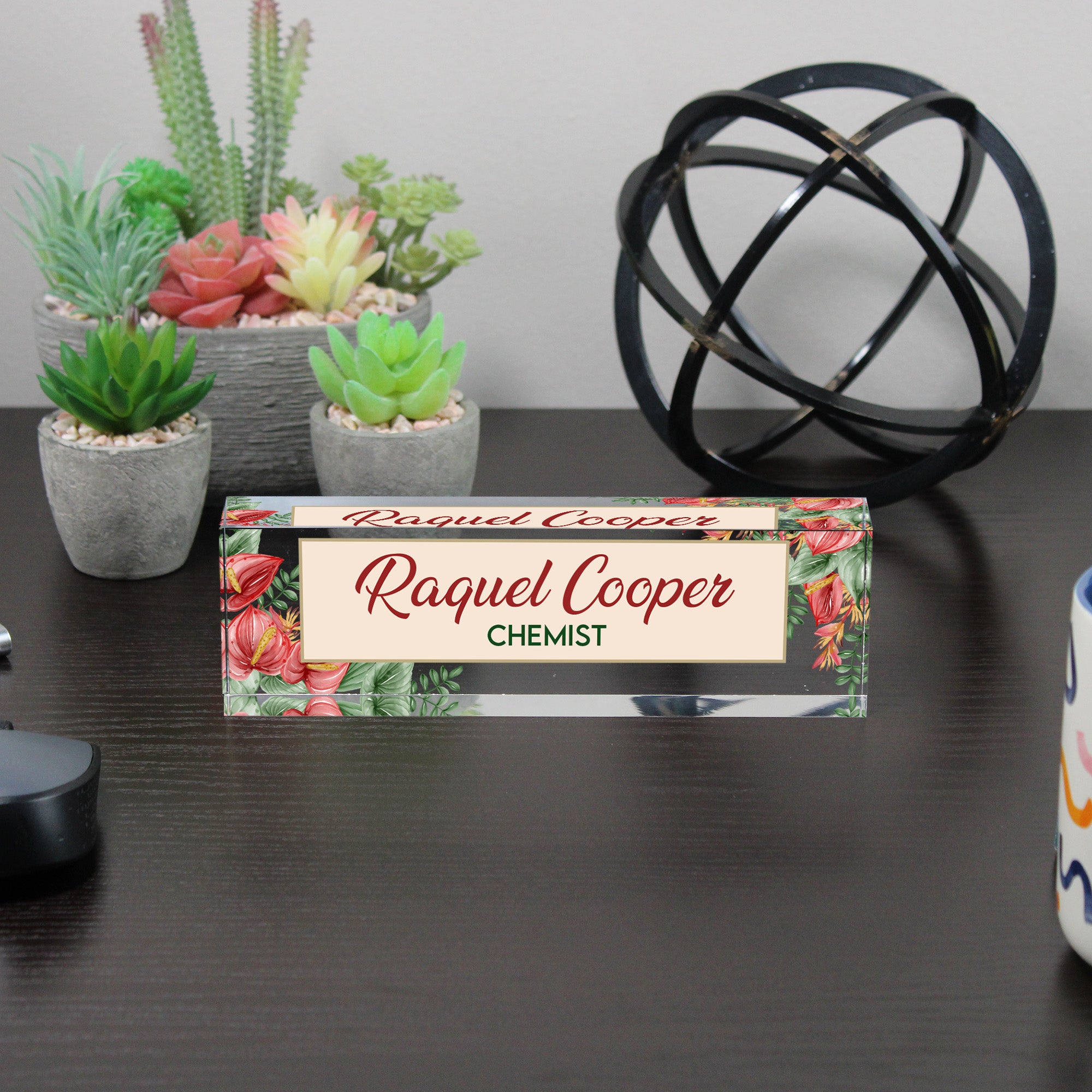 Personalized Acrylic Desk Nameplate with Floral Design - Customizable for Chemists and Professionals, Perfect Gift for Workspaces - Image 6