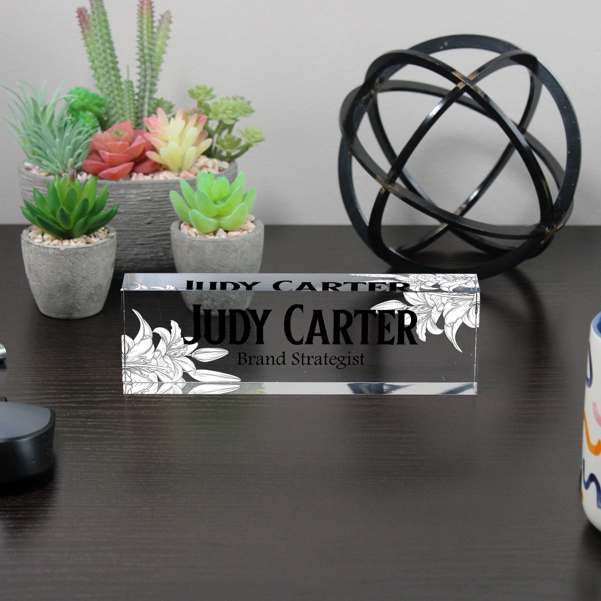 Personalized Acrylic Desk Name Plate with Floral Design - Custom Office Decor for Brand Strategists and Professionals - Image 6