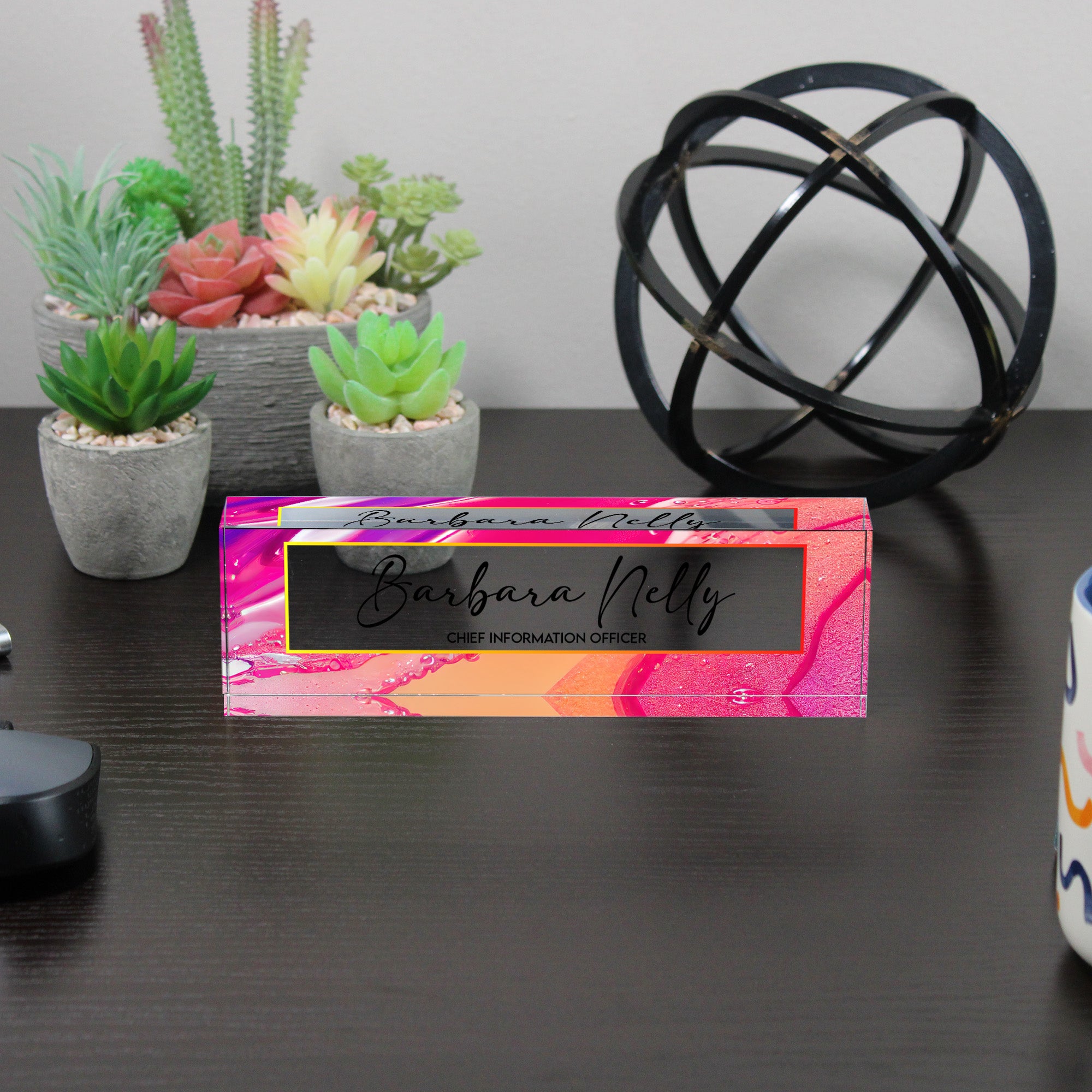 Personalized Acrylic Desk Name Plate - Vibrant Abstract Design for Executives, Handmade Custom Office Décor - Image 6