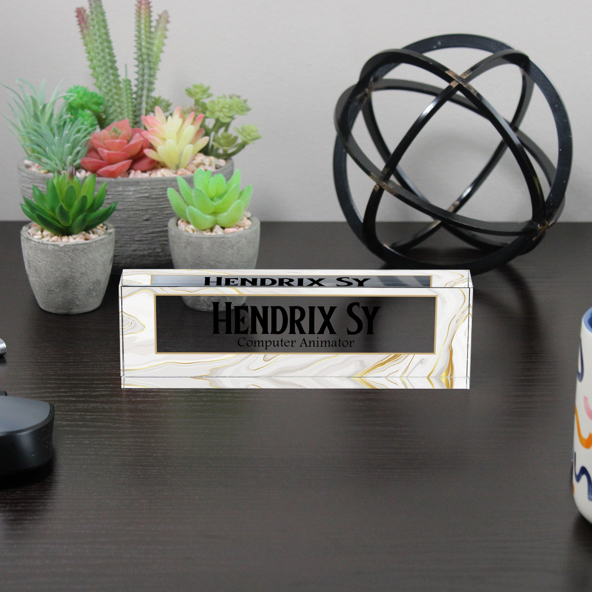 Personalized Marble Acrylic Desk Block for Computer Animators - Custom Nameplate Gift for Office Decor - Image 6