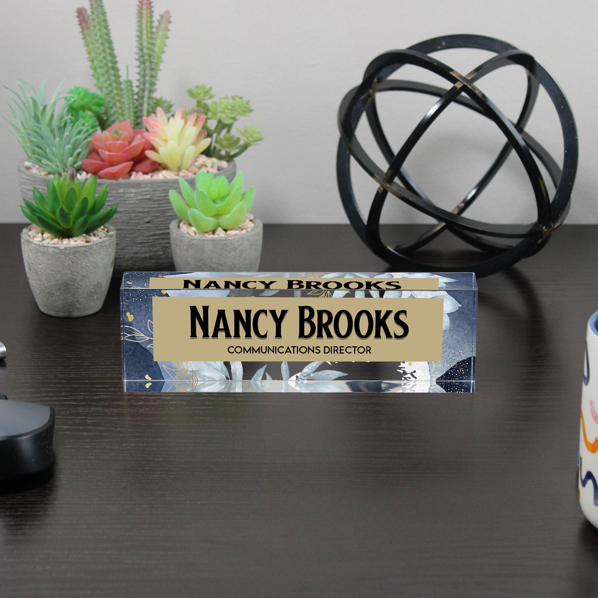 Personalized Acrylic Desk Block Nameplate with Elegant Floral Design - Perfect for Office Decor and Gift Giving - Image 6