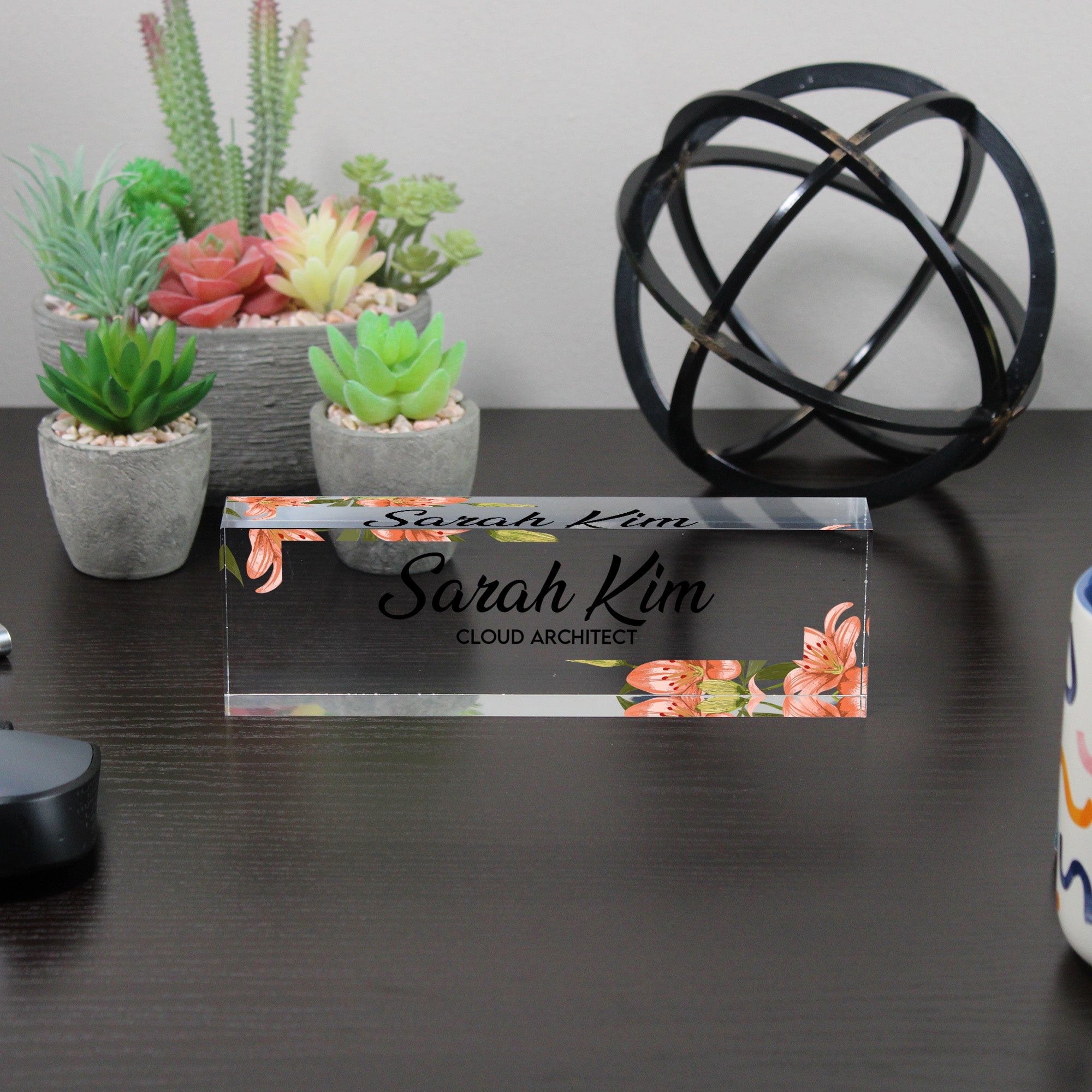 Personalized Floral Acrylic Desk Block - Custom Name & Title - Elegant Office Decor & Thoughtful Gift for Professionals - Image 6
