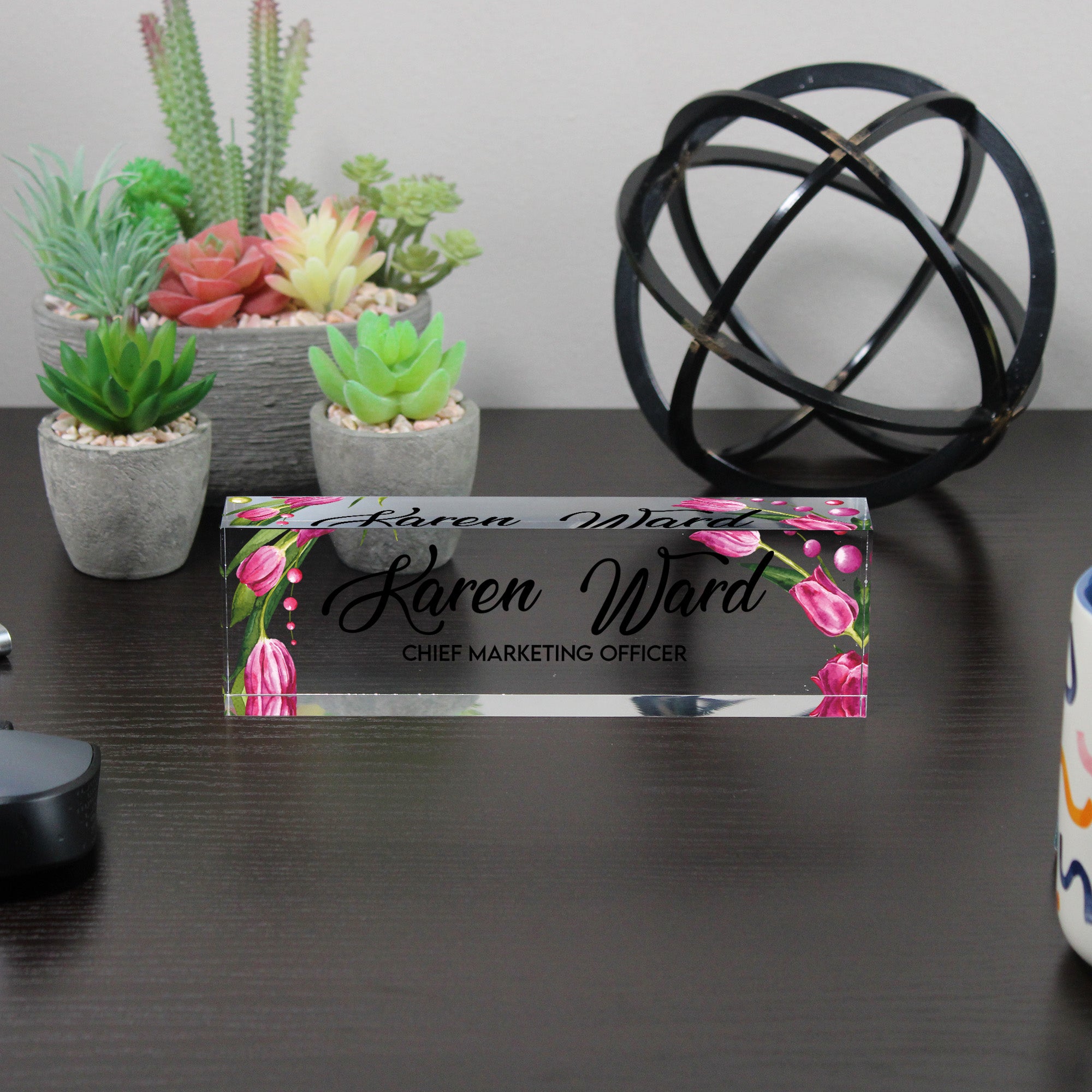 Personalized Floral Acrylic Desk Nameplate - Custom Office Decor with Elegant Script for Gift-Giving - Image 6