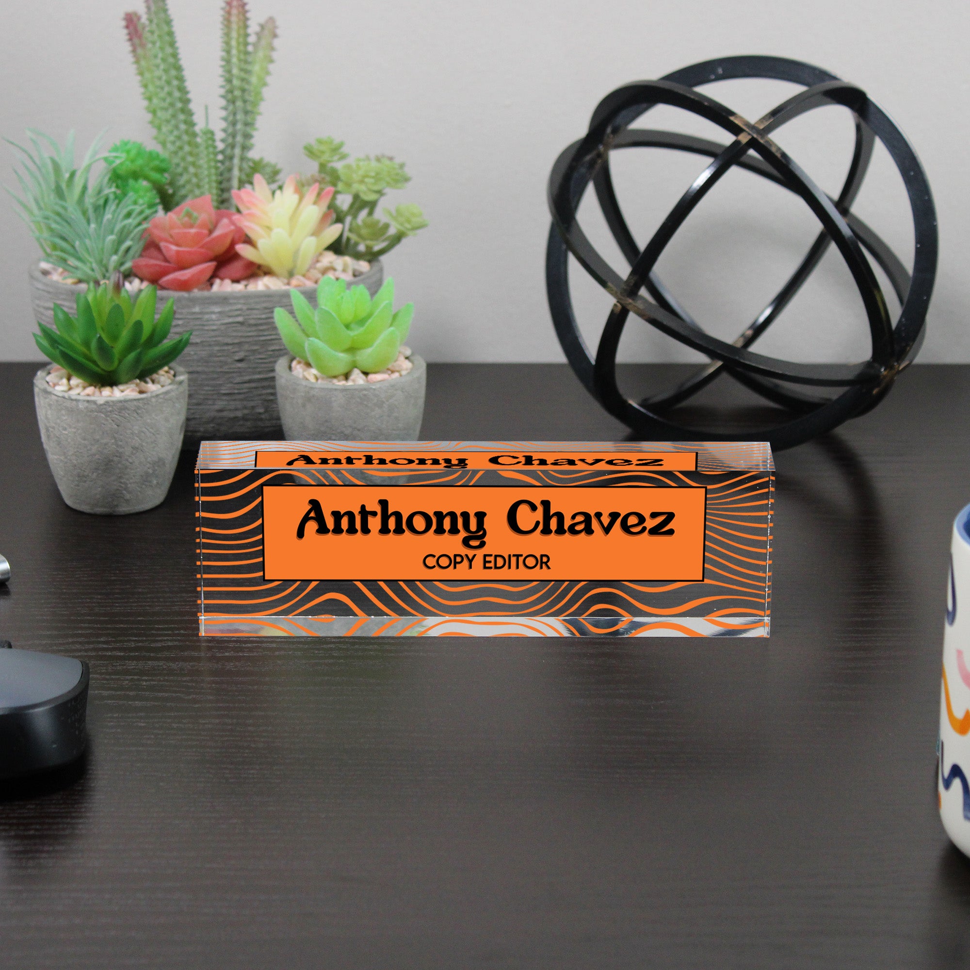 Personalized Acrylic Desk Block - Custom Nameplate with Vibrant Orange Wave Design for Copy Editors - Image 6