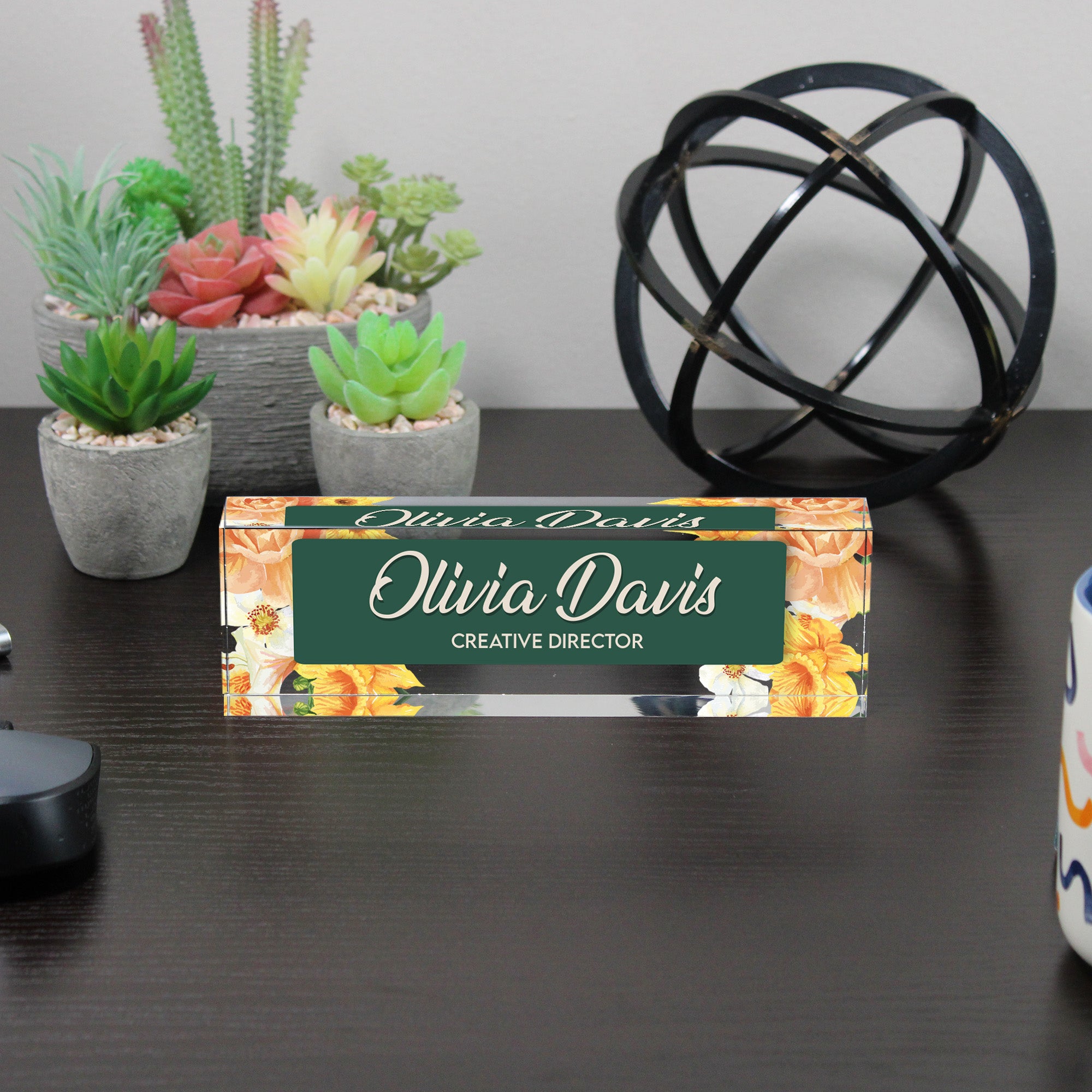 Personalized Floral Acrylic Desk Block - Custom Nameplate for Office and Gift - Elegant Creative Director Design - Image 6
