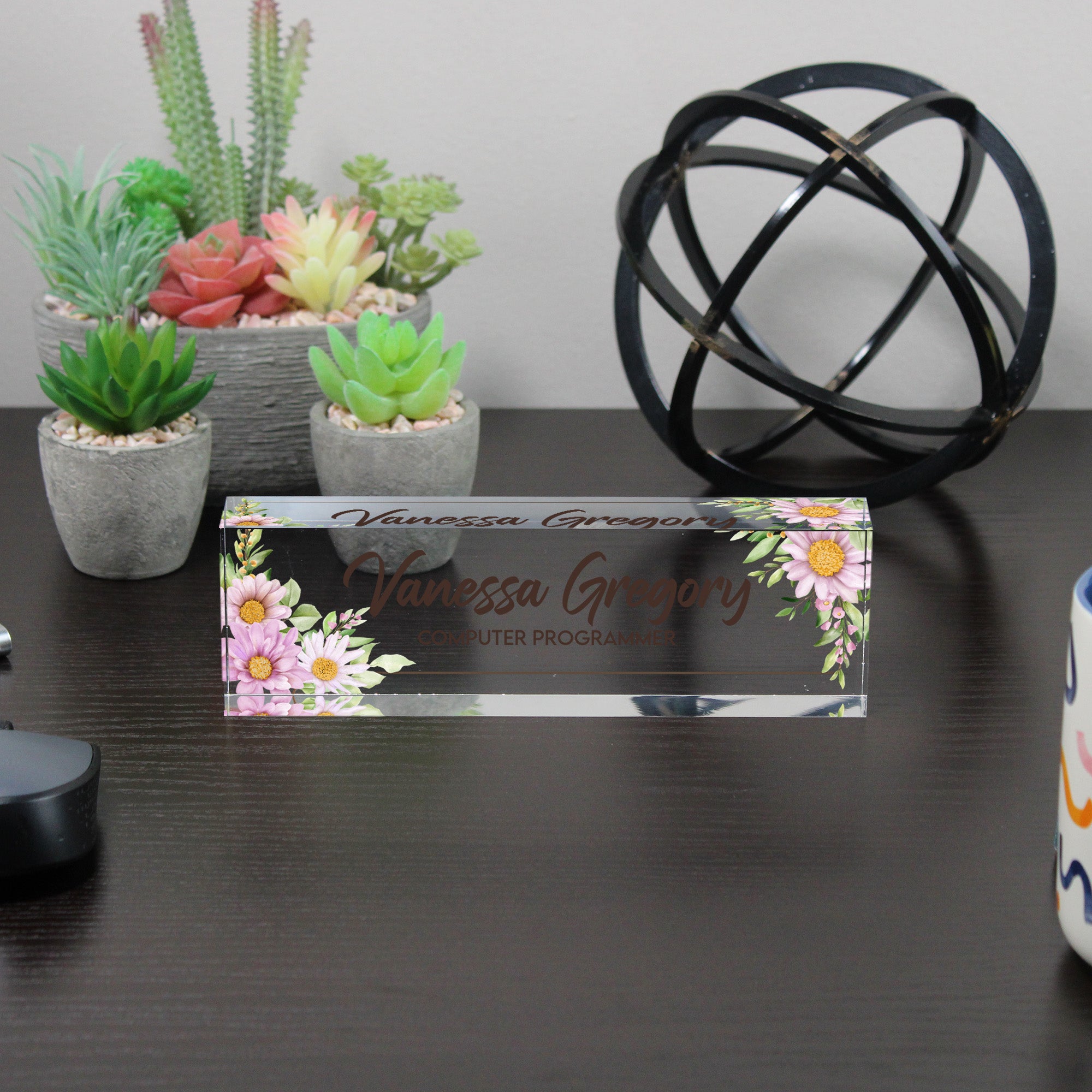 Personalized Floral Acrylic Desk Block - Custom Nameplate for Computer Programmers - Artistic Gift for Professionals - Image 6