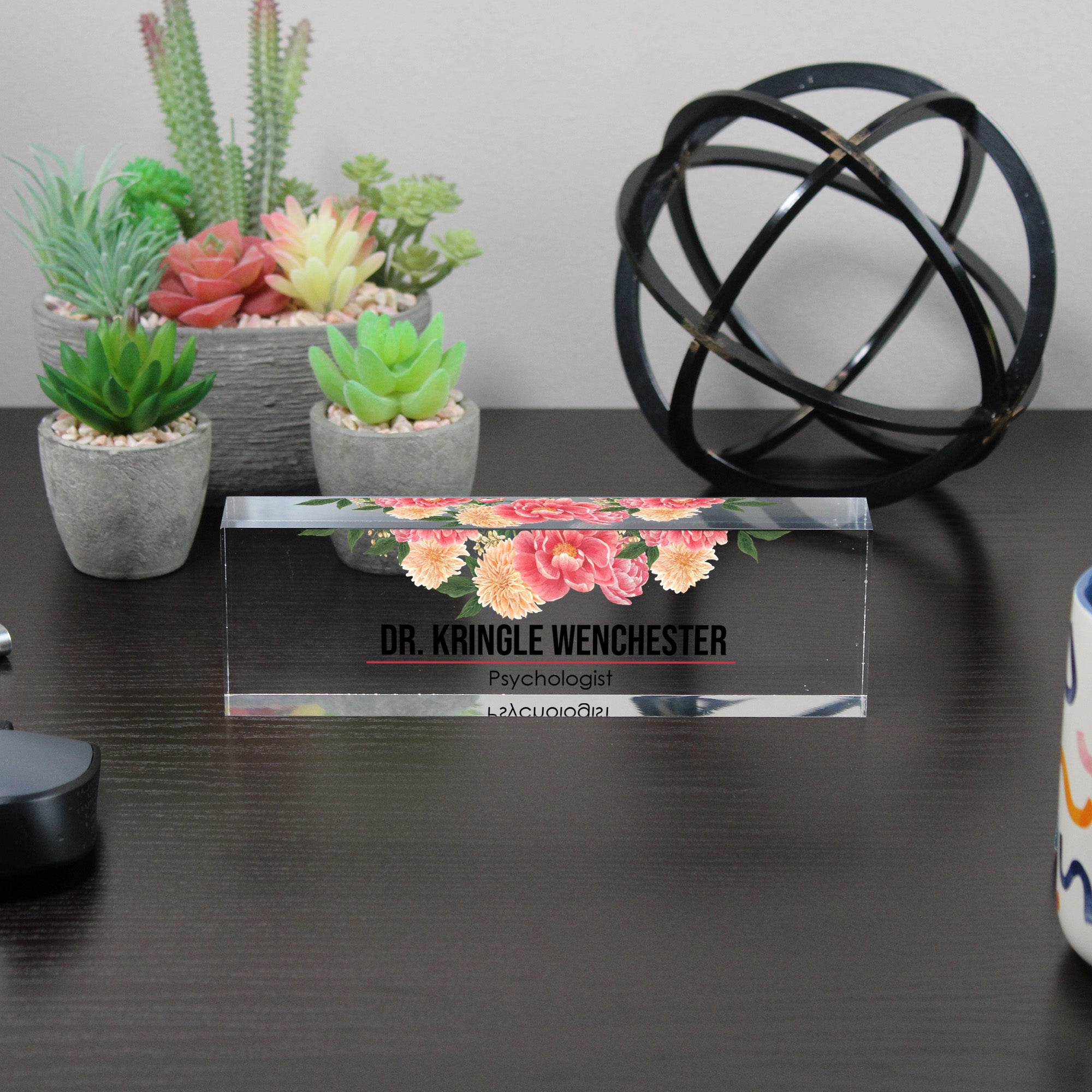 Personalized Acrylic Desk Block with Floral Design – Custom Name Plaque for Psychologists, Teachers, and Professionals - Image 6