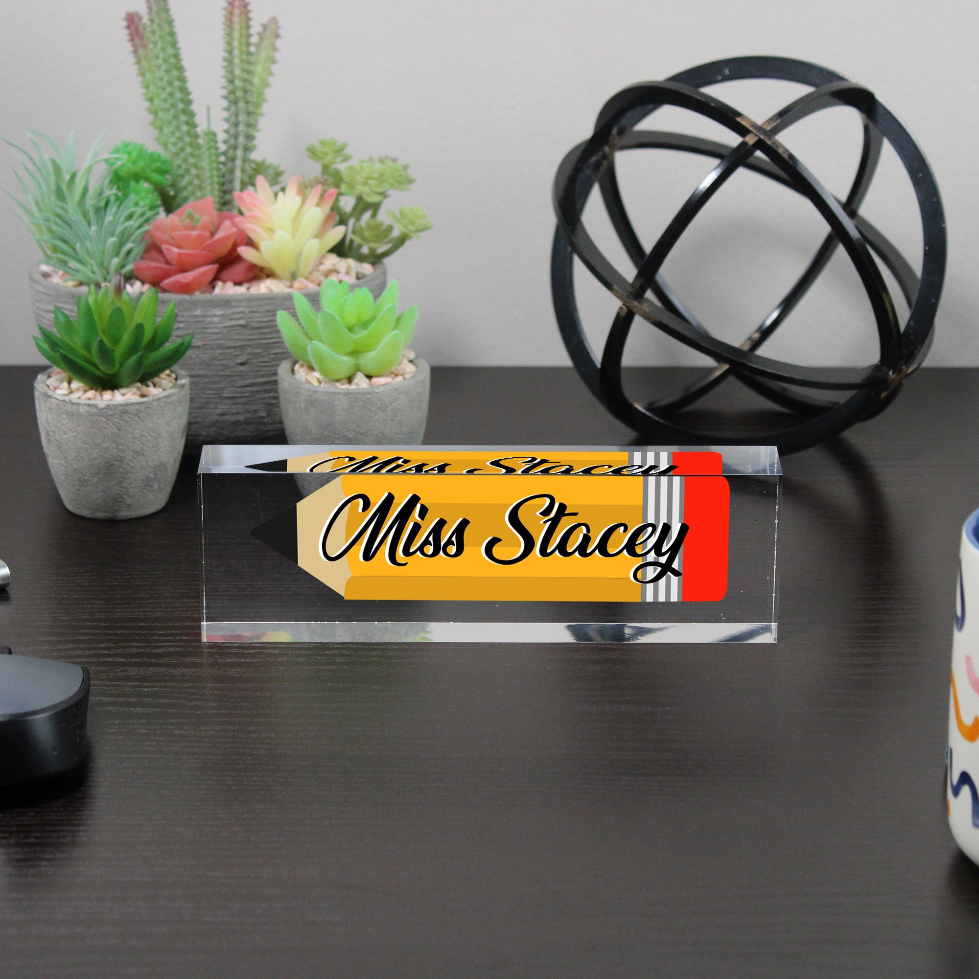 Personalized Teacher Acrylic Desk Block Nameplate - Custom Pencil Design - Perfect Gift for Educators, Teachers, and Mentors - Image 6