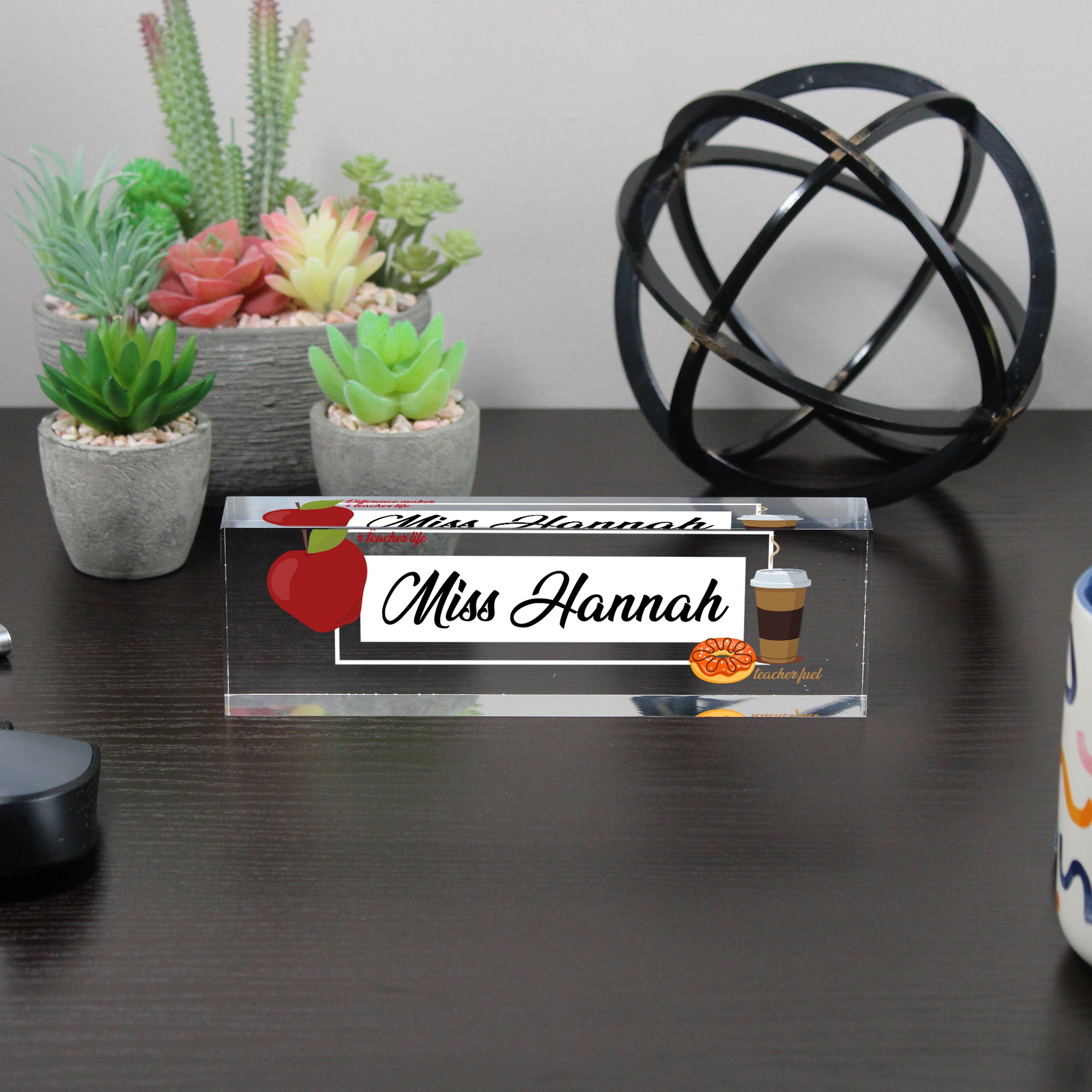 Personalized Acrylic Desk Block for Teachers - Custom Nameplate with Apple and Coffee Designs, Perfect Gift for Educators - Image 6