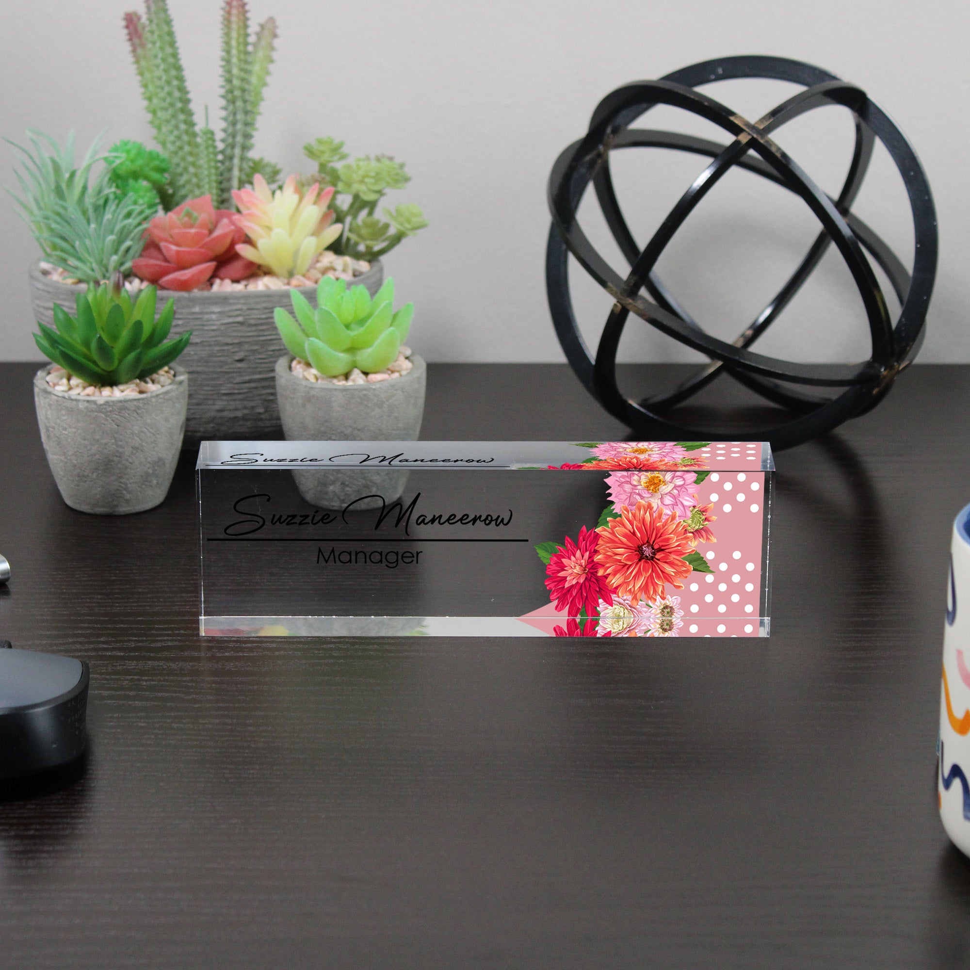 Personalized Floral Acrylic Desk Name Plate - Custom Manager Title with Elegant Flower Design, Perfect for Office Décor and Gifts - Image 6