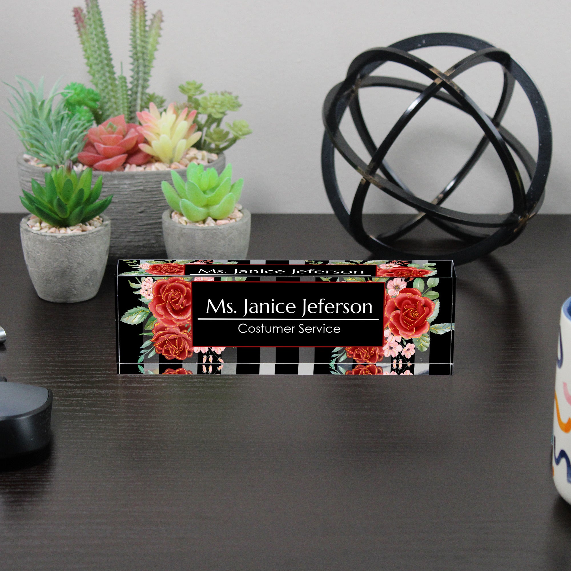 Elegant Personalized Acrylic Desk Block with Floral Design for Custom Service Professionals - Perfect Gift for Office Décor - Image 6