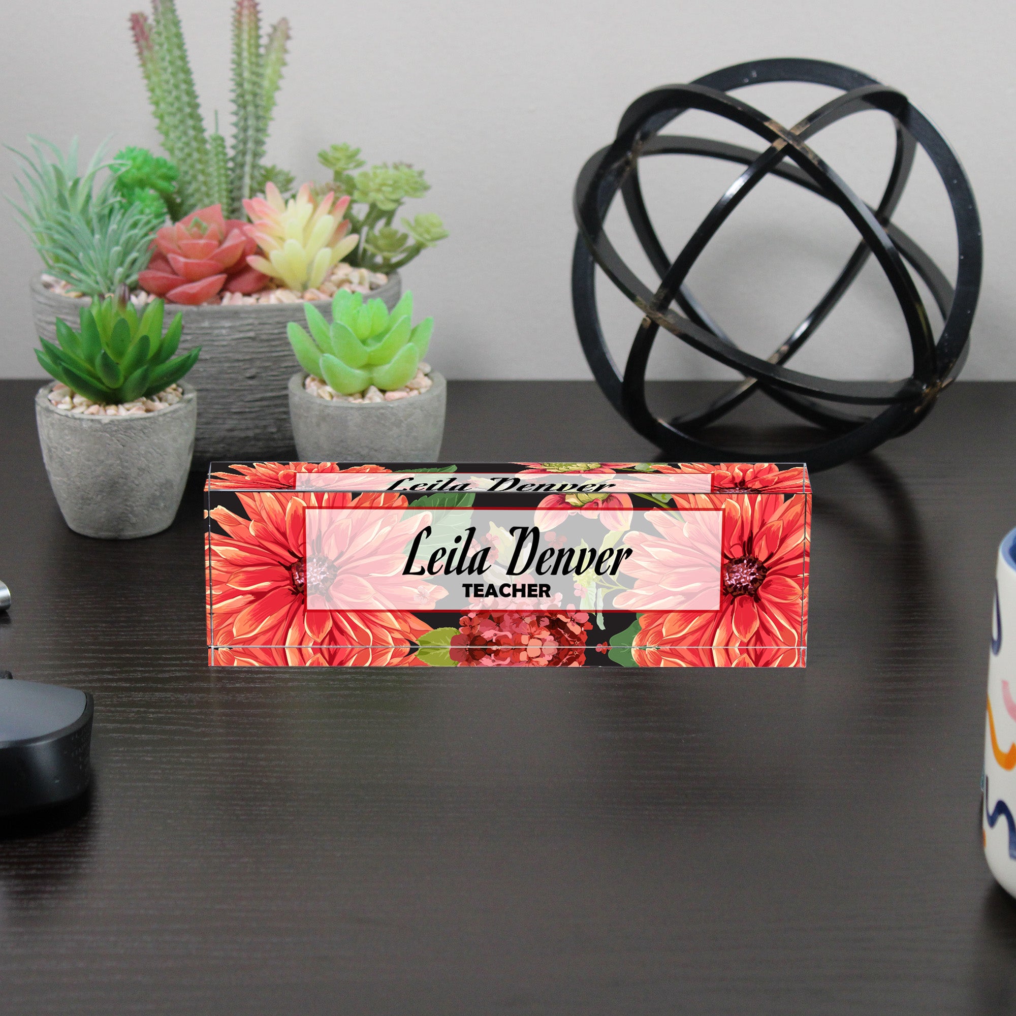 Personalized Floral Acrylic Desk Name Block - Custom Teacher Gift with Elegant Flower Design - Image 6