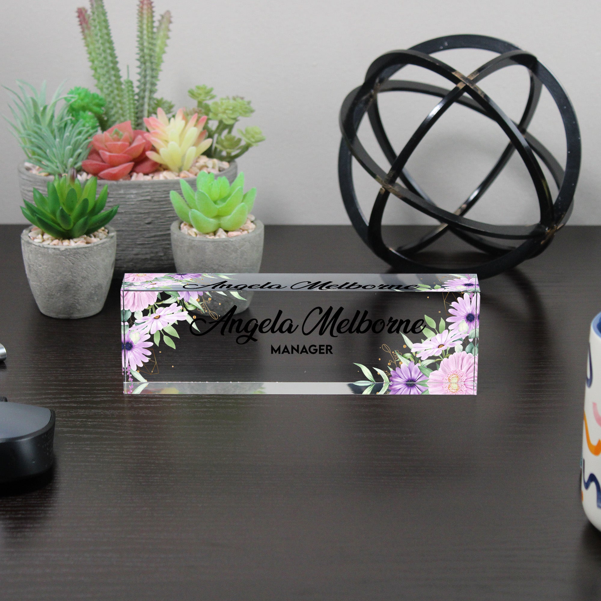 Personalized Acrylic Desk Nameplate with Floral Design - Custom Office Decor for Managers and Leaders - Image 6