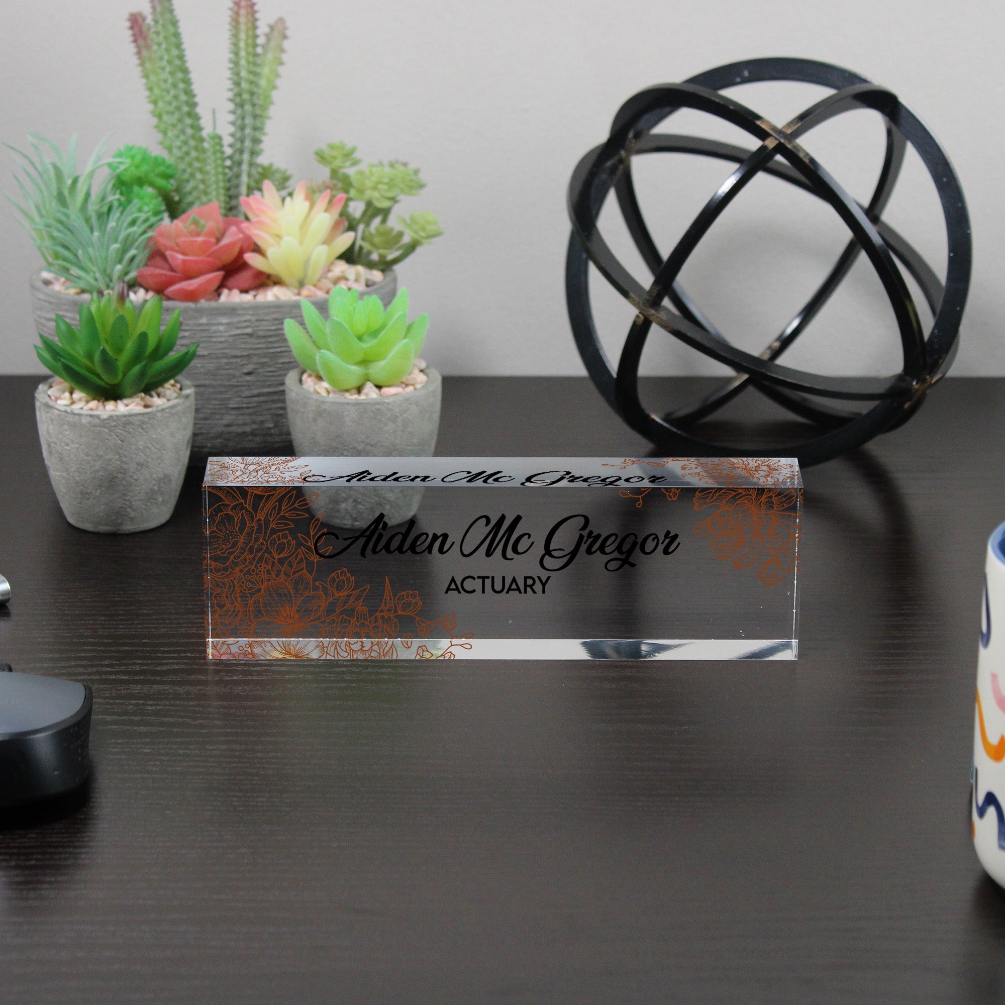 Elegant Personalized Acrylic Desk Block with Floral Engraving - Perfect Custom Gift for Professionals - Image 6