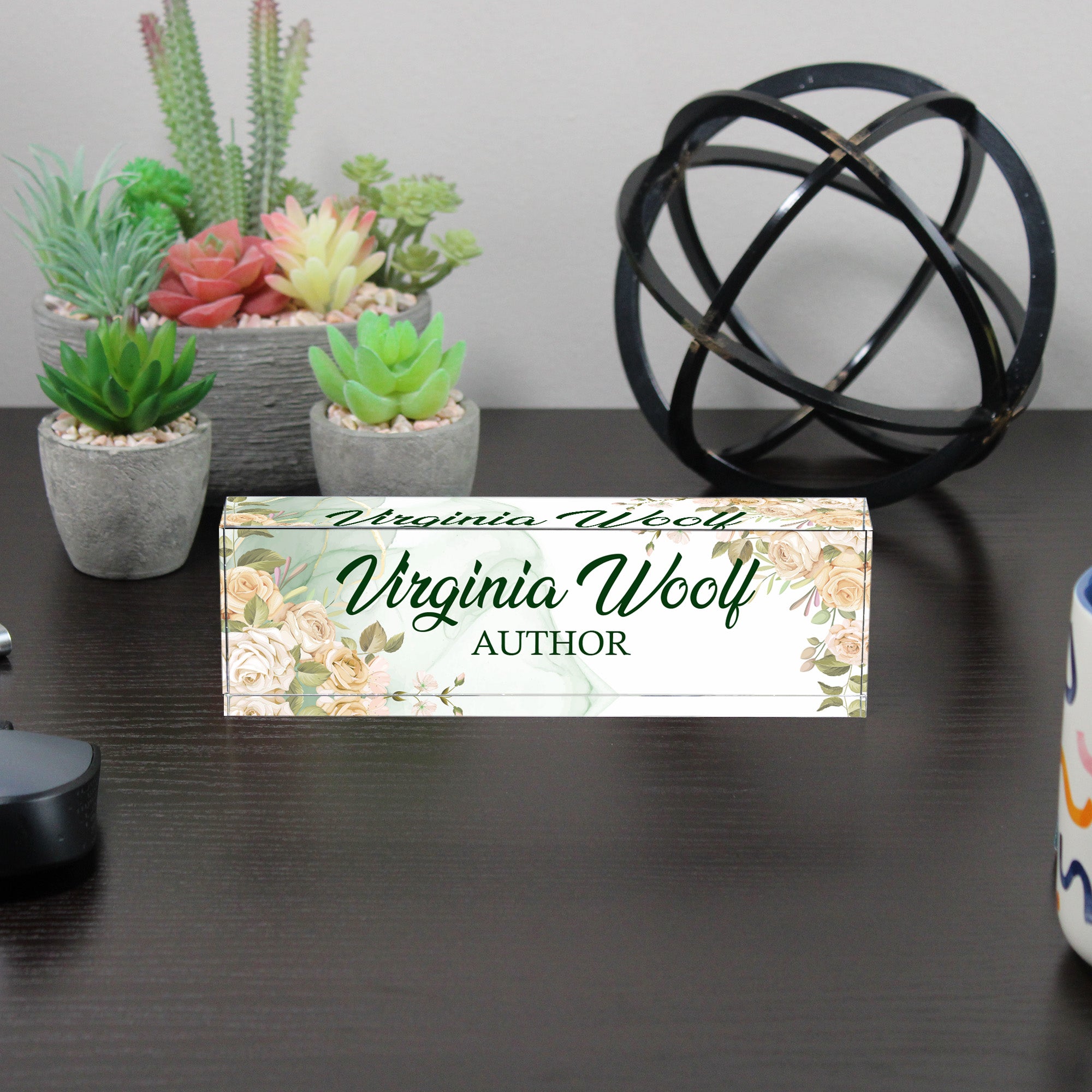 Personalized Floral Acrylic Desk Block - Elegant Name Plate for Authors, Writers, and Creative Professionals - Image 6