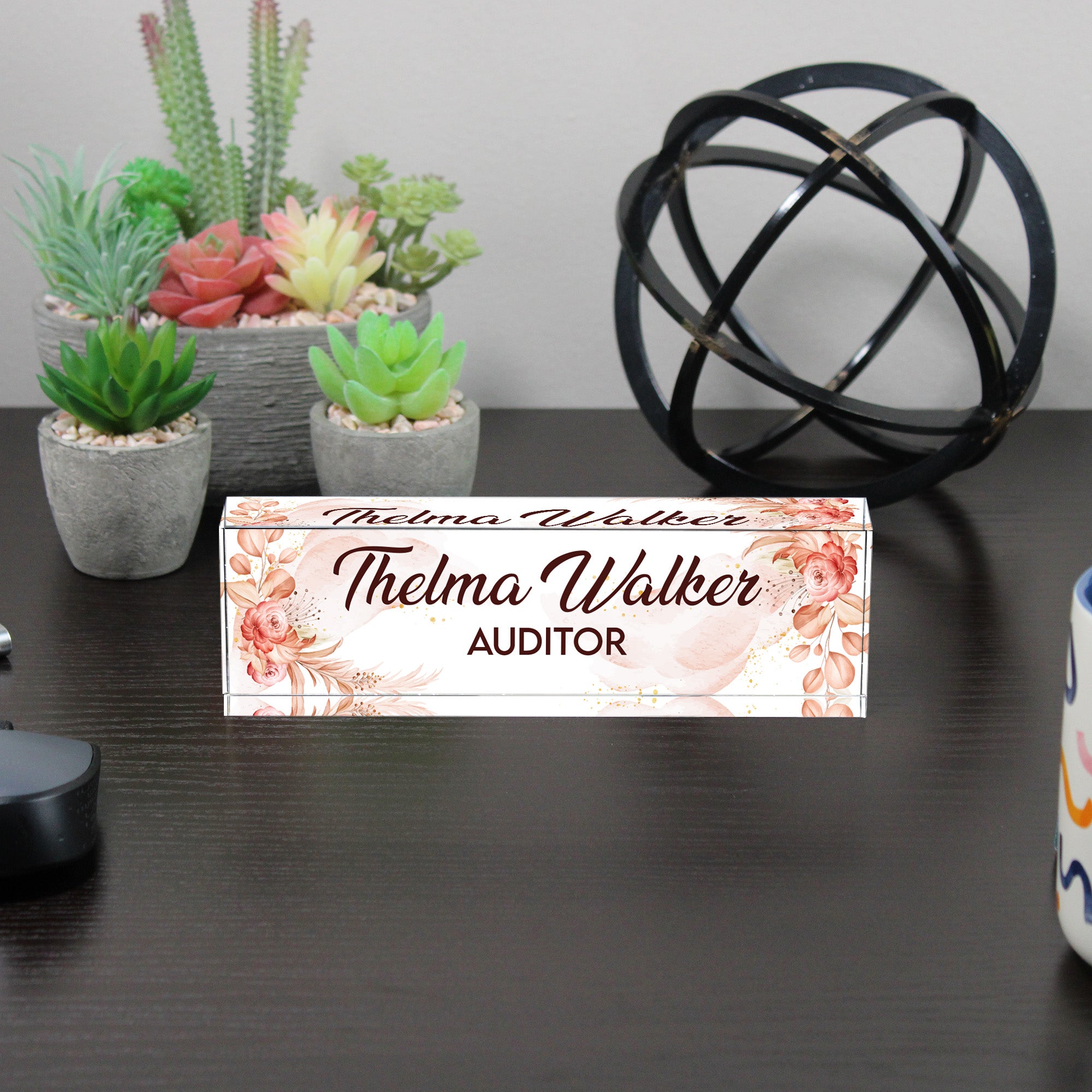 Personalized Floral Acrylic Desk Name Plate – Custom Name Block for Auditors – Elegant Office Gift with Rustic Floral Design - Image 6