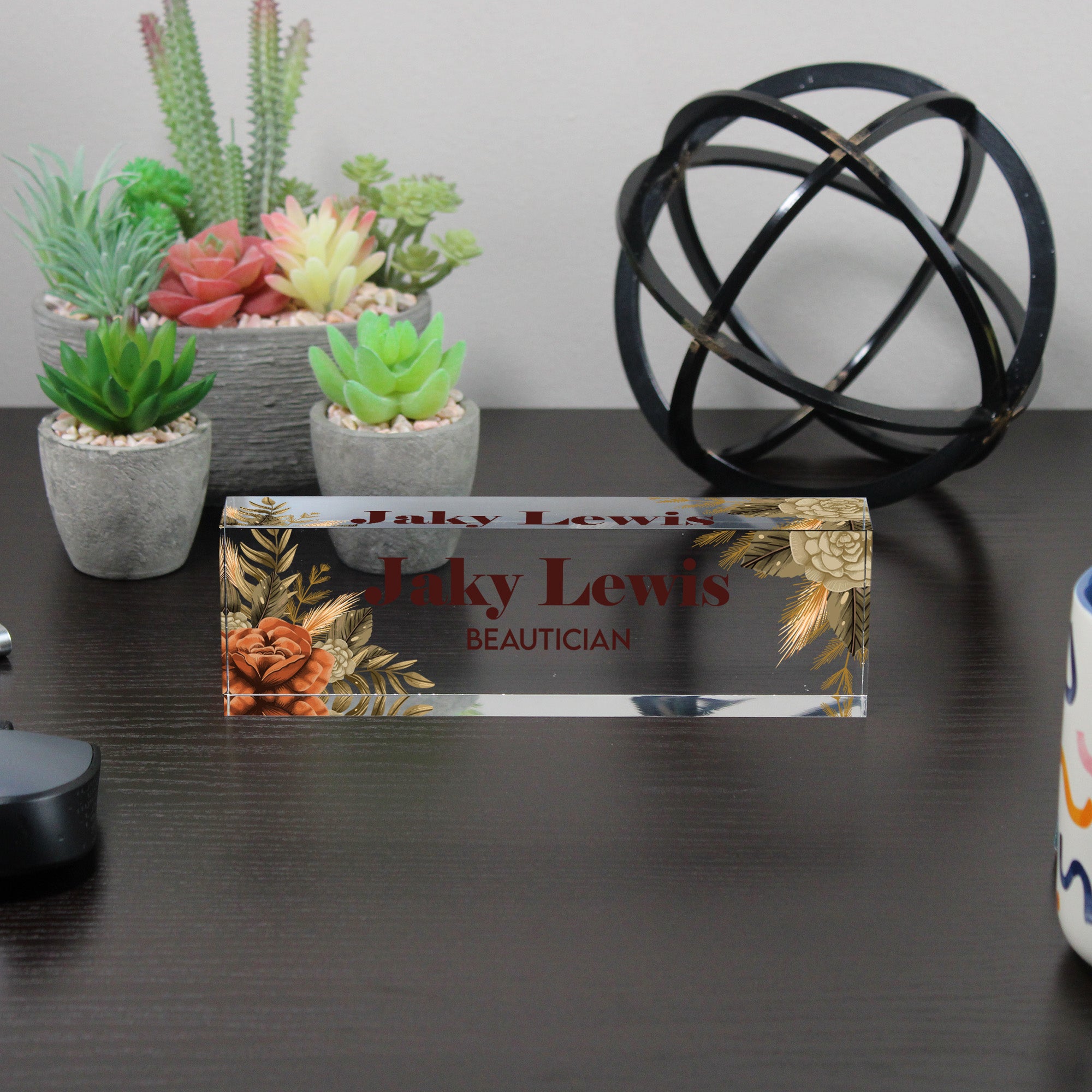 Personalized Acrylic Desk Name Plate with Floral Design – Custom Handmade Beautician Desk Decor for Professional & Gift Giving - Image 6