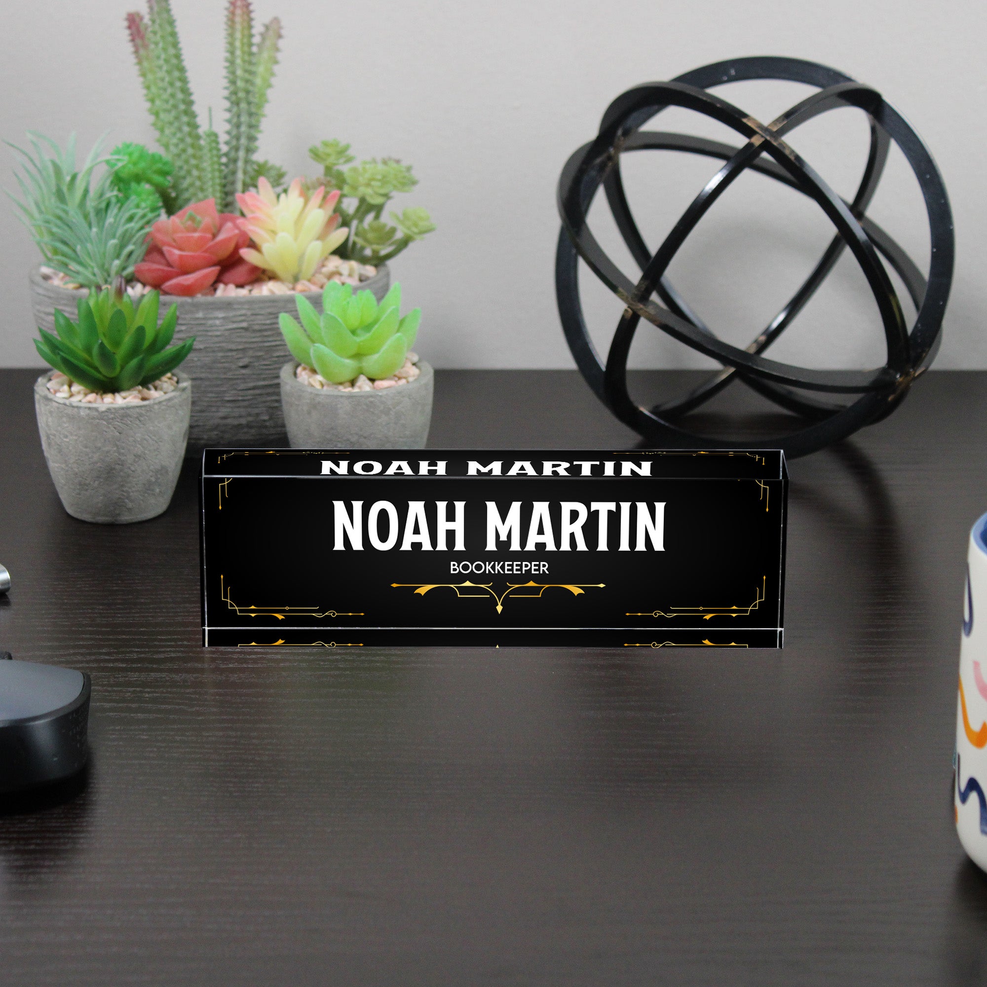 Personalized Acrylic Desk Name Plate - Custom Engraved Bookkeeper Gift with Elegant Art Deco Design - Image 6