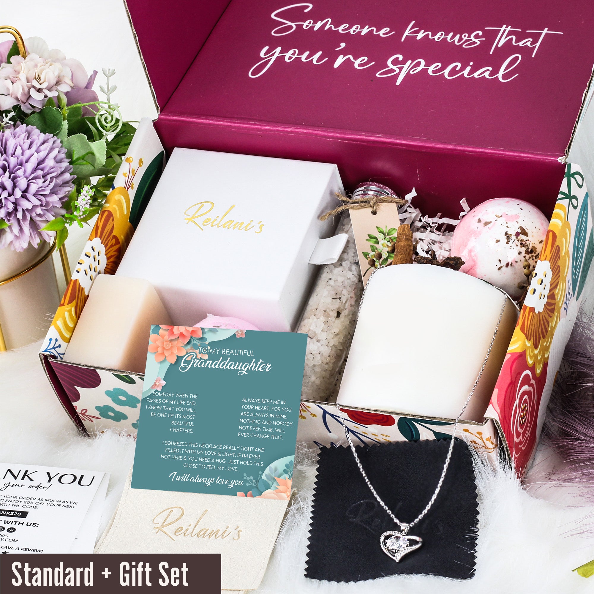 Personalized Floral Message Card Necklace for Granddaughter – Elegant Sterling Silver Interlocking Heart Design - Image 6