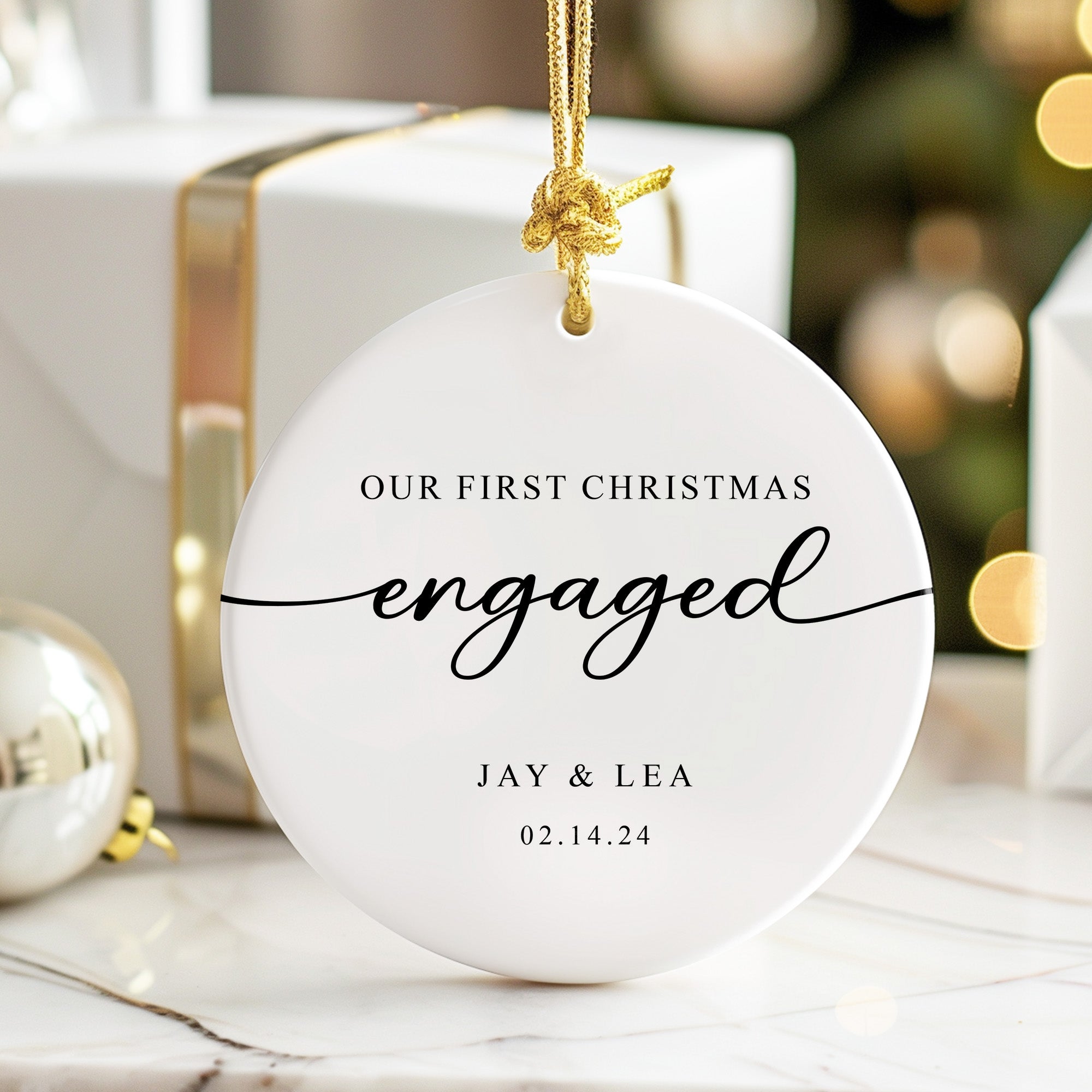 Personalized "Our First Christmas Engaged" Ceramic Ornament - Custom Names & Date - Perfect Engagement Gift - Image 6