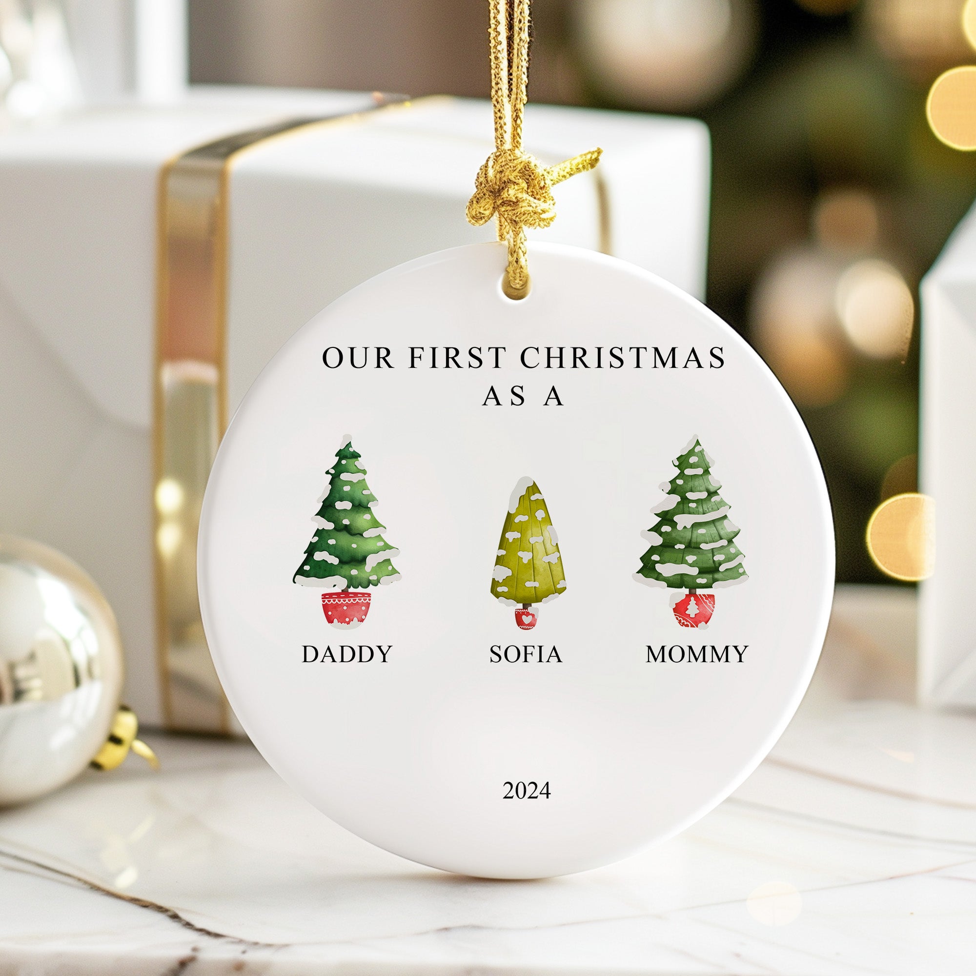 Personalized Family Christmas Ornament 2024 – Custom Ceramic Decoration for New Parents and Baby's First Holiday - Image 6