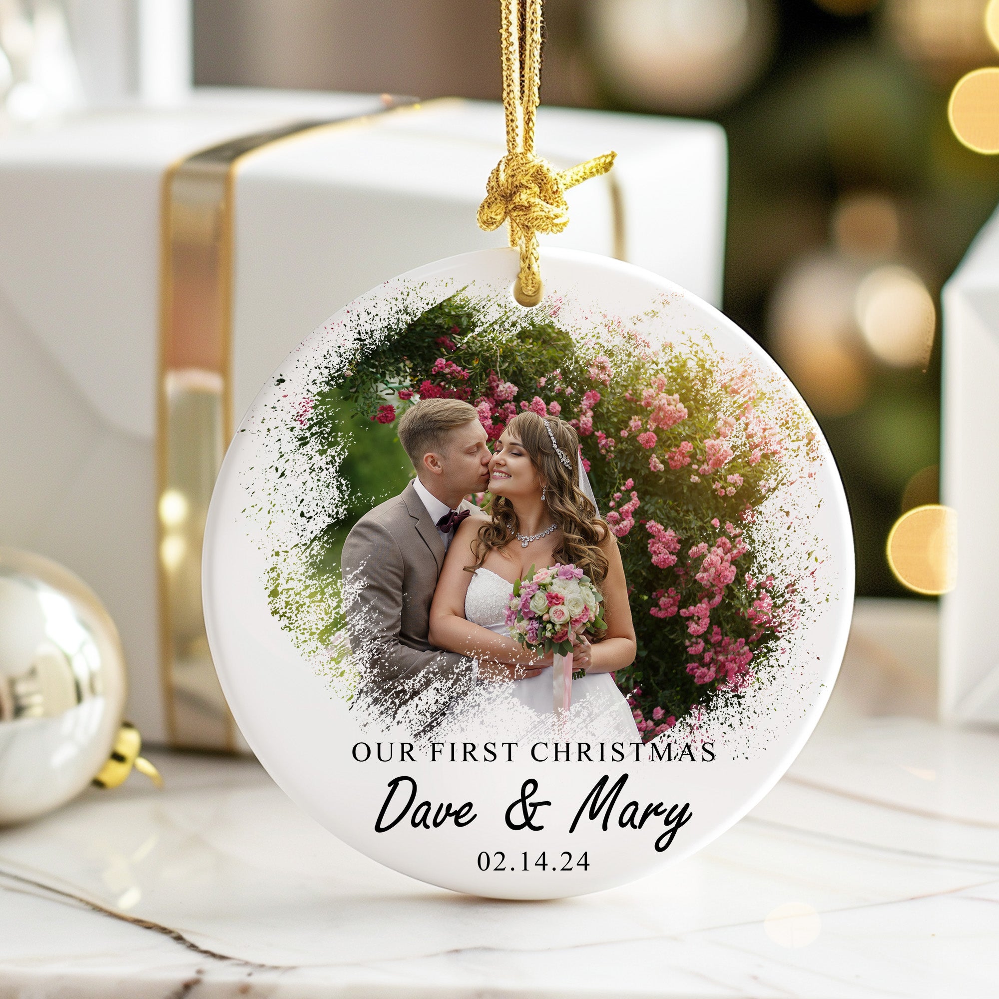 Personalized “Our First Christmas” Ceramic Ornament – Custom Wedding Keepsake for Newlyweds - Image 6